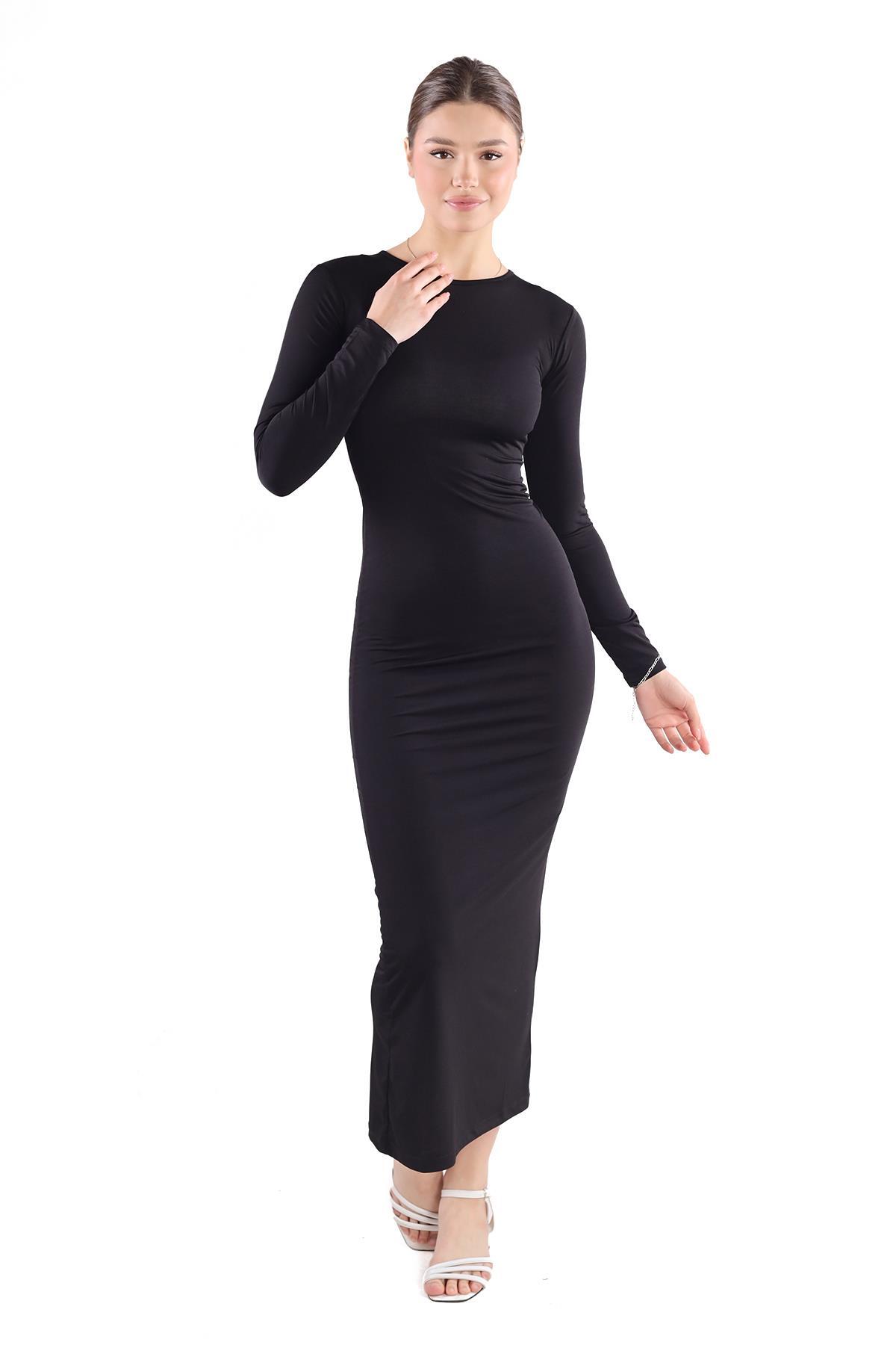 Siyah Bisiklet Yaka Elbise 376 - 8