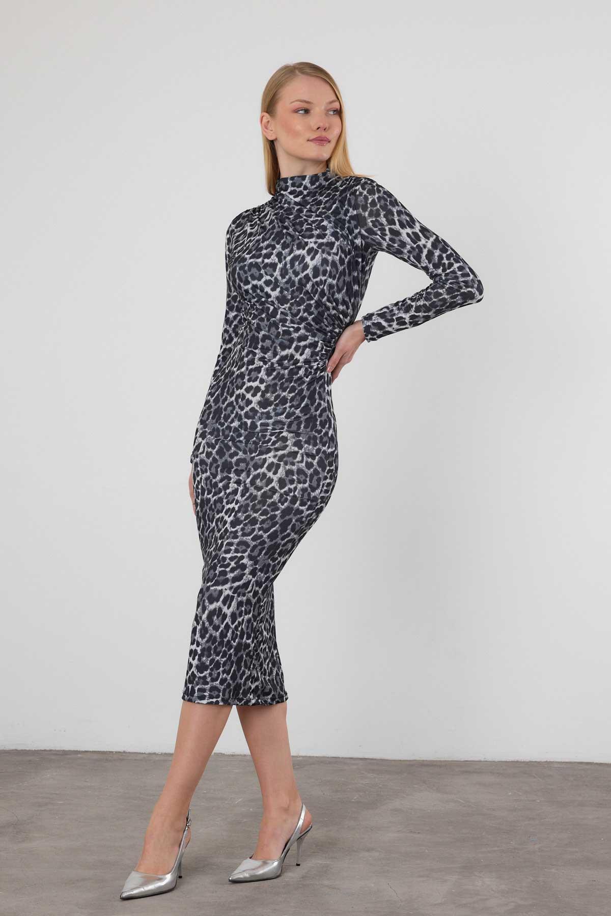 Füme Leopar Elbise 377-1 - 4