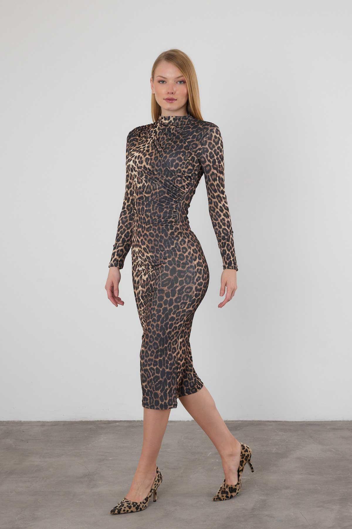 377-1 Leopar Elbise Kahve - RAYS