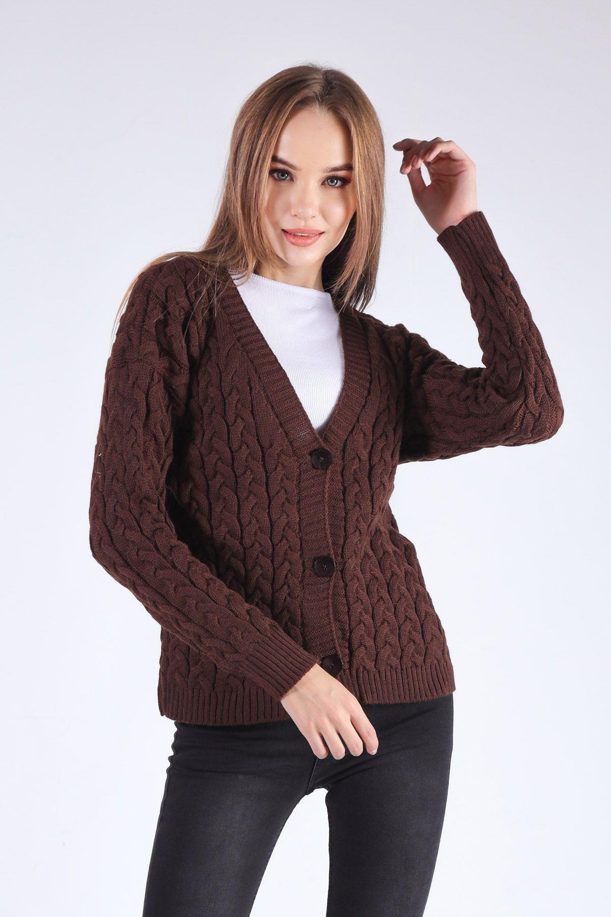 Acı Kahve Örgü Detay Hırka 379 - 3