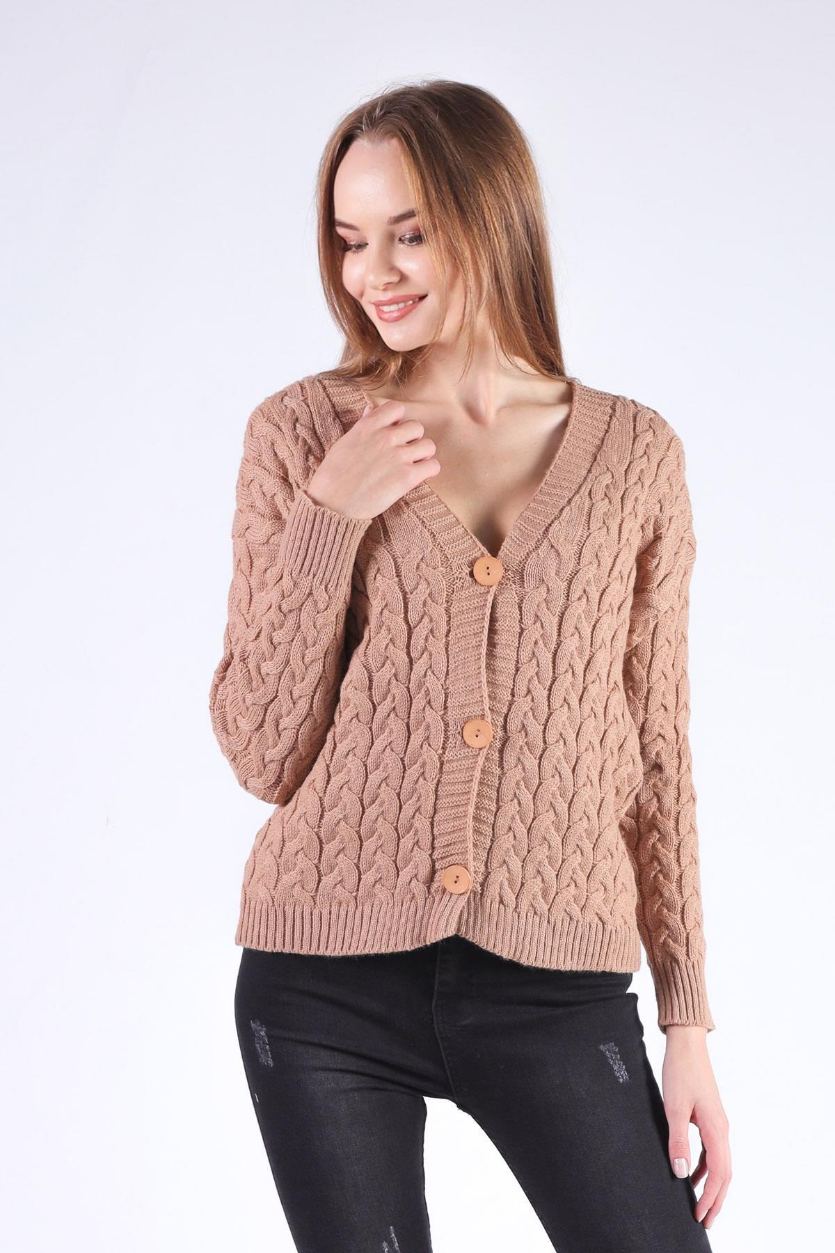 379 Örgü Detay Hırka Camel - 2