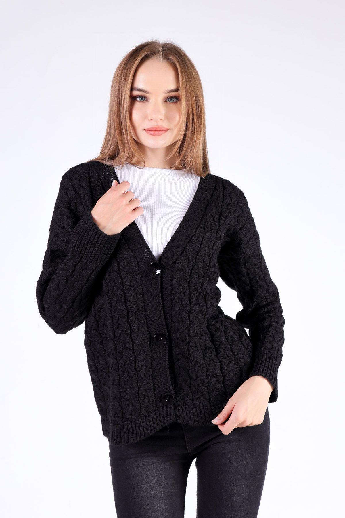 Siyah Örgü Detay Hırka 379 - 7