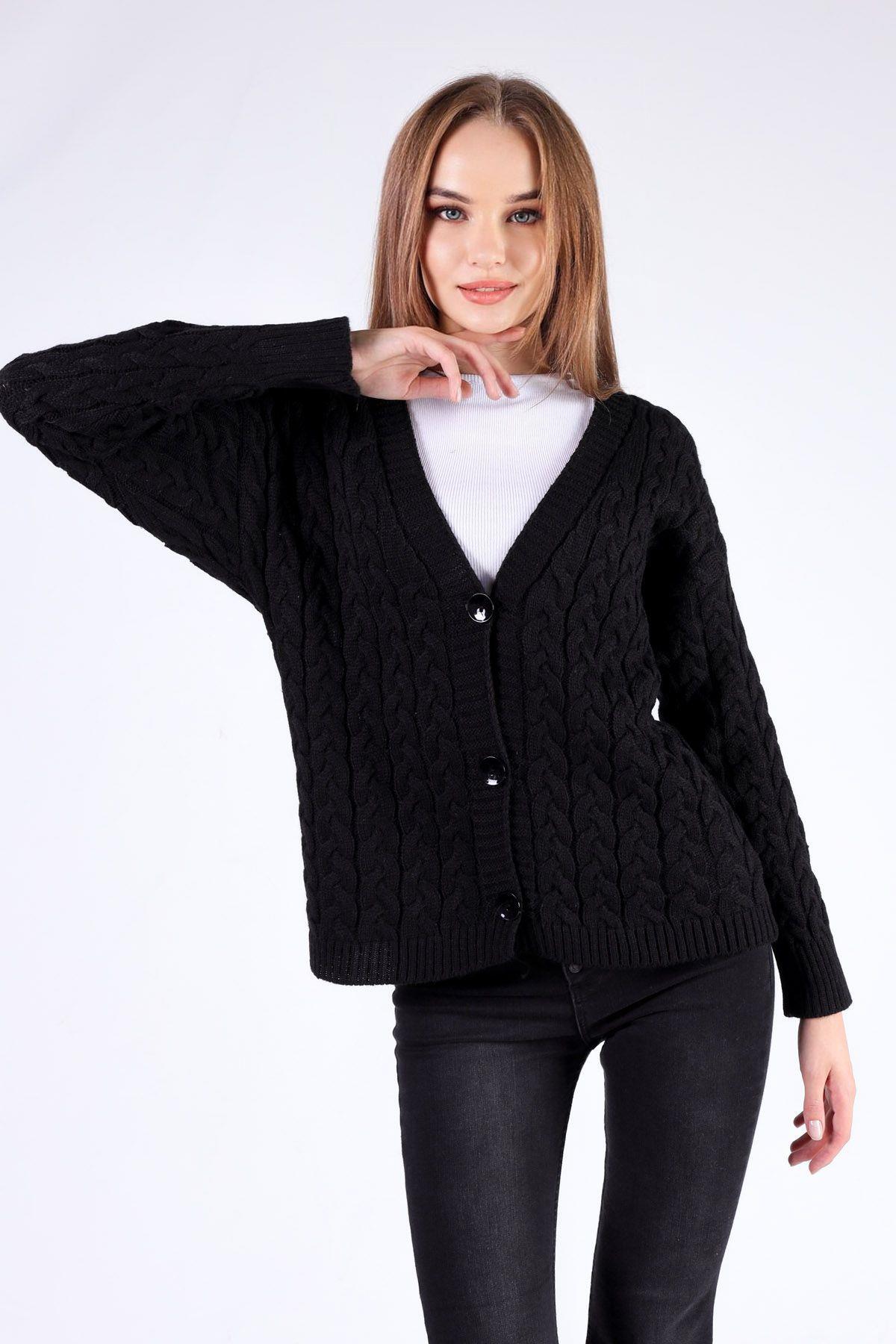 Siyah Örgü Detay Hırka 379 - 8