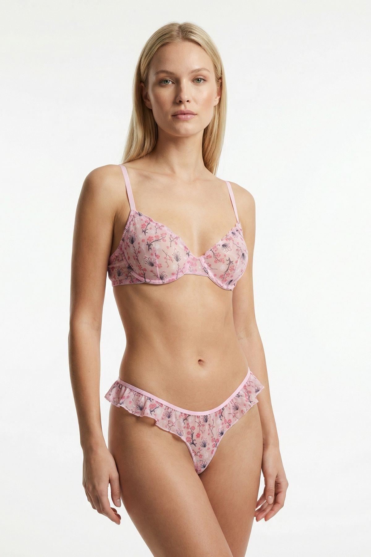 Pudra Çiçek Desenli Braled Takım 381 - RAYS