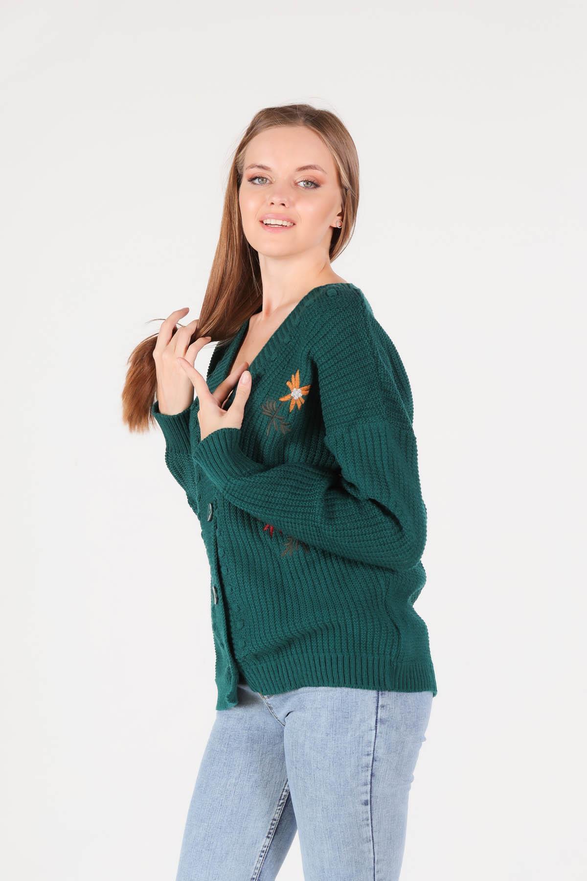 381 Nakışlı Düğmeli Hırka Nefti - 2