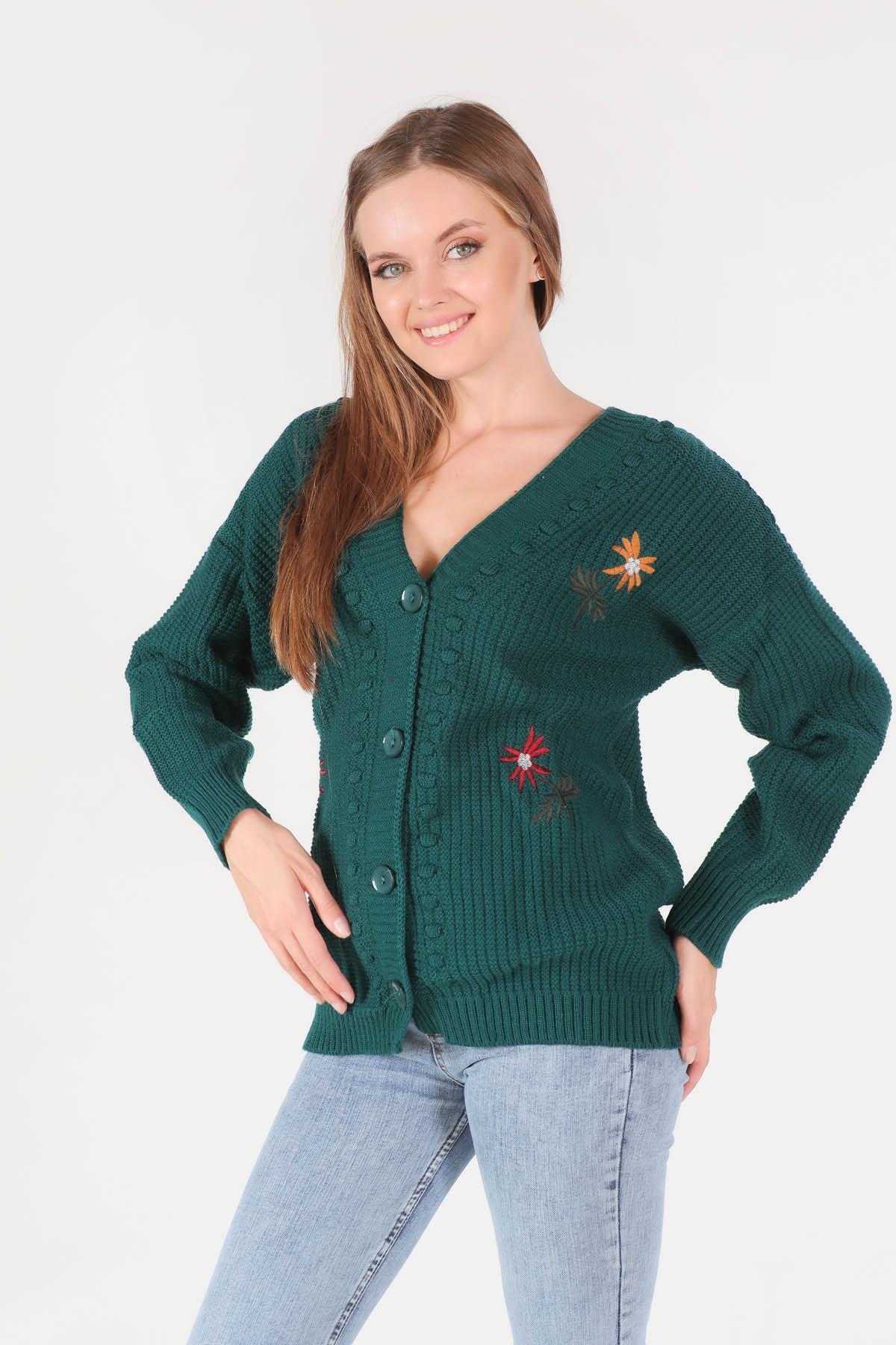 381 Nakışlı Düğmeli Hırka Nefti - 4