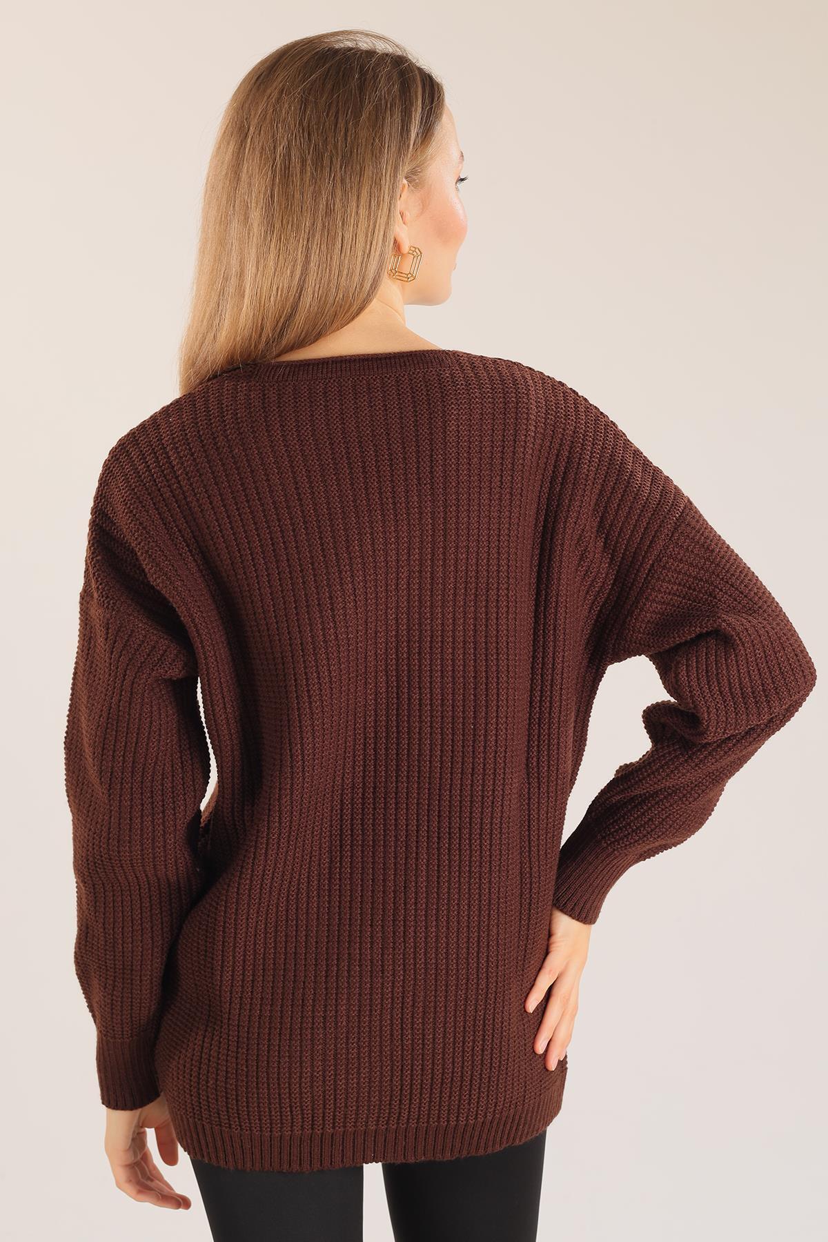 Acı Kahve Çiçek Nakışlı Hırka 383 - 5