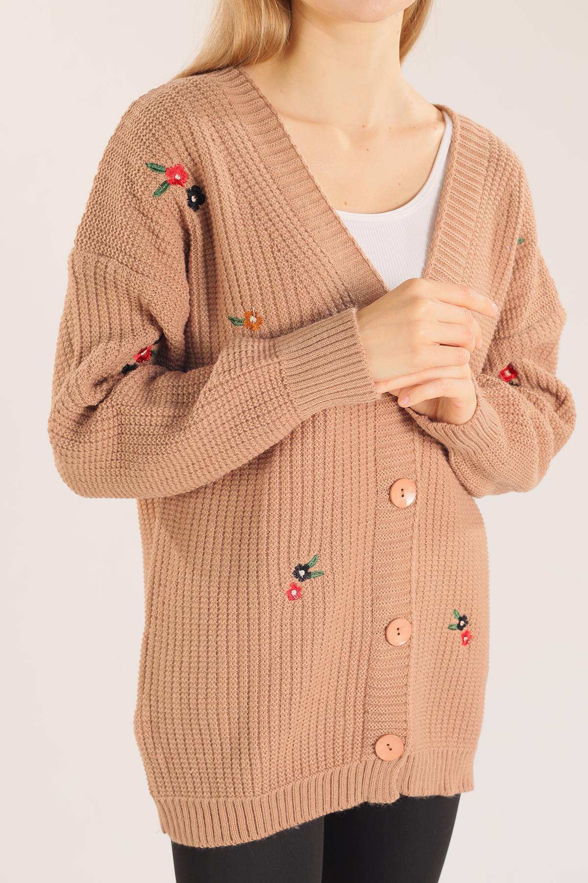 Camel Çiçek Nakışlı Hırka 383 - 7