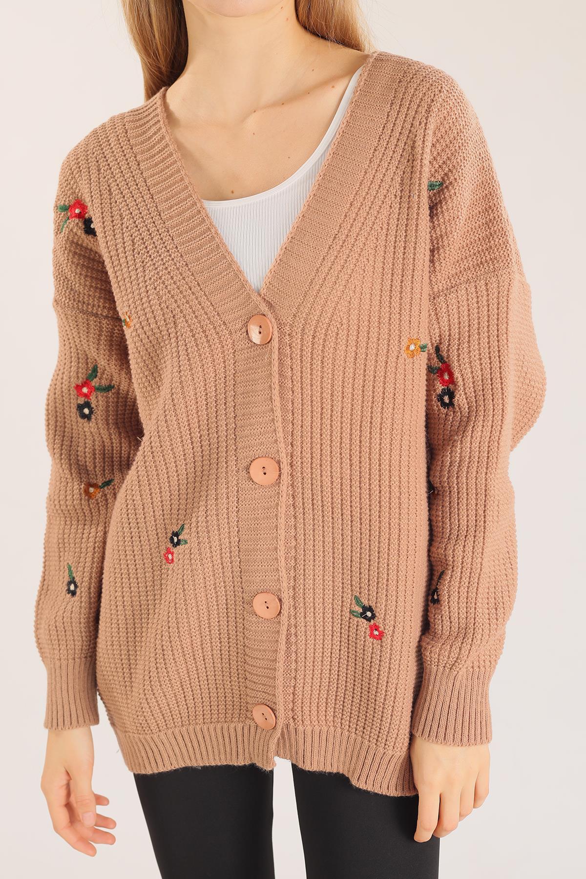 Camel Çiçek Nakışlı Hırka 383 - 8