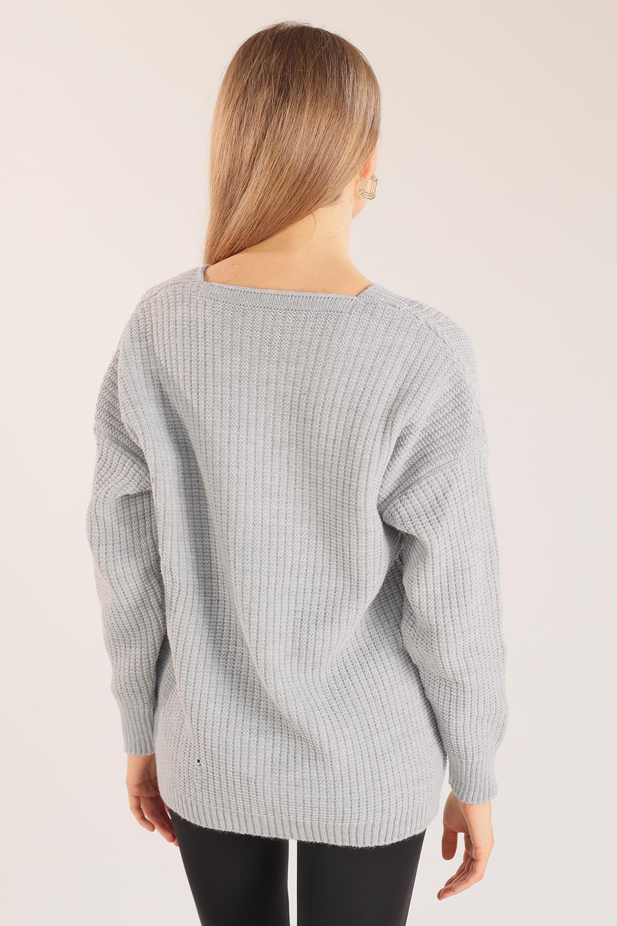 Gri Çiçek Nakışlı Hırka 383 - 4