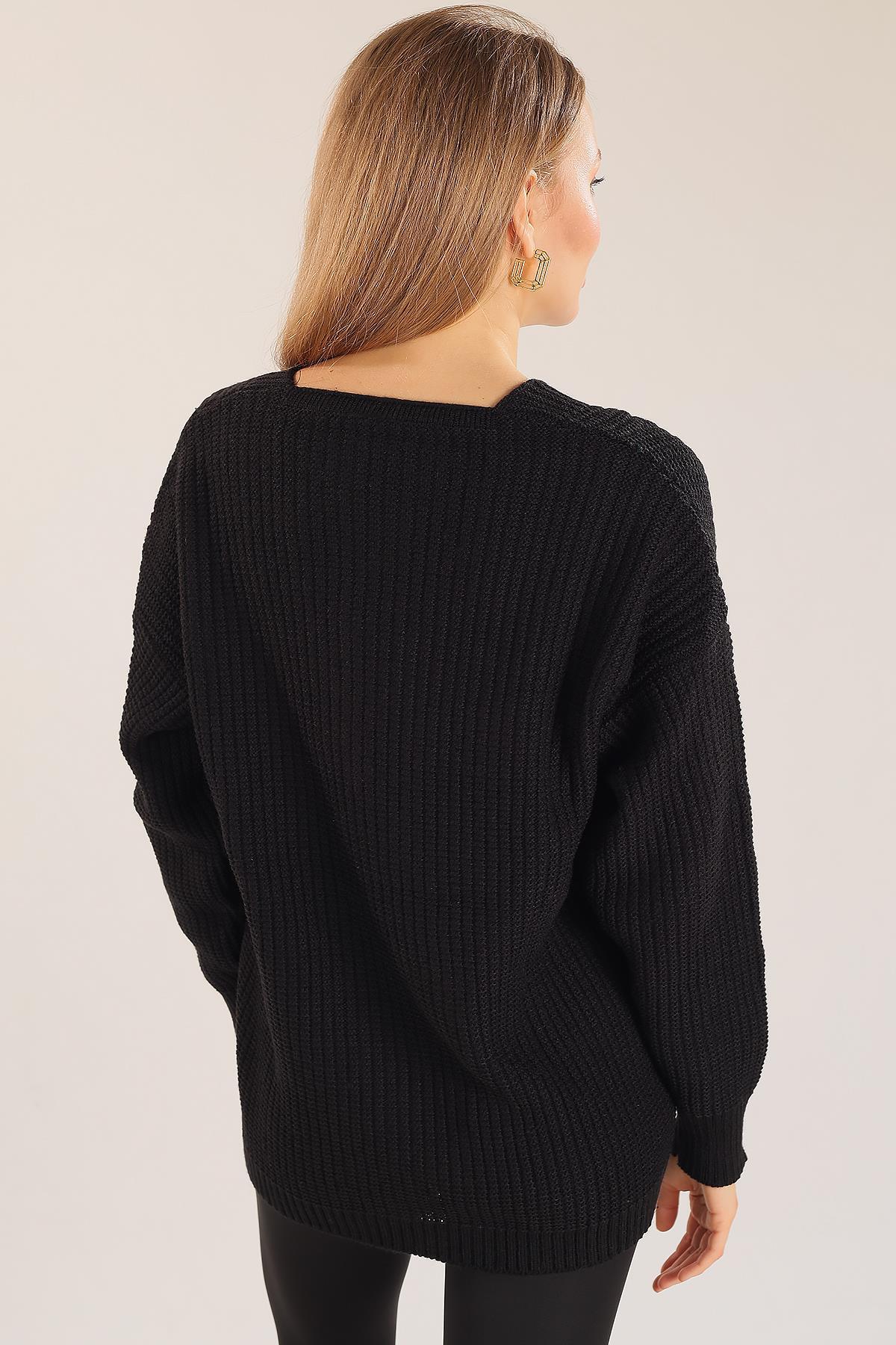 Siyah Çiçek Nakışlı Hırka 383 - 3