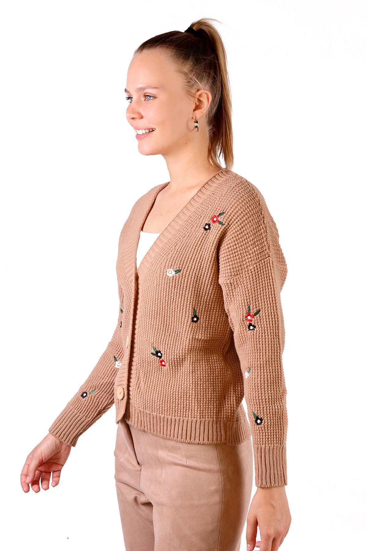 Camel Çiçekli Kısa Hırka 384 - 3