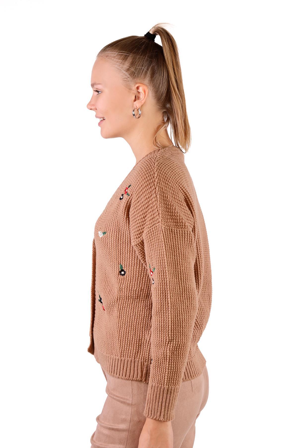 Camel Çiçekli Kısa Hırka 384 - 7