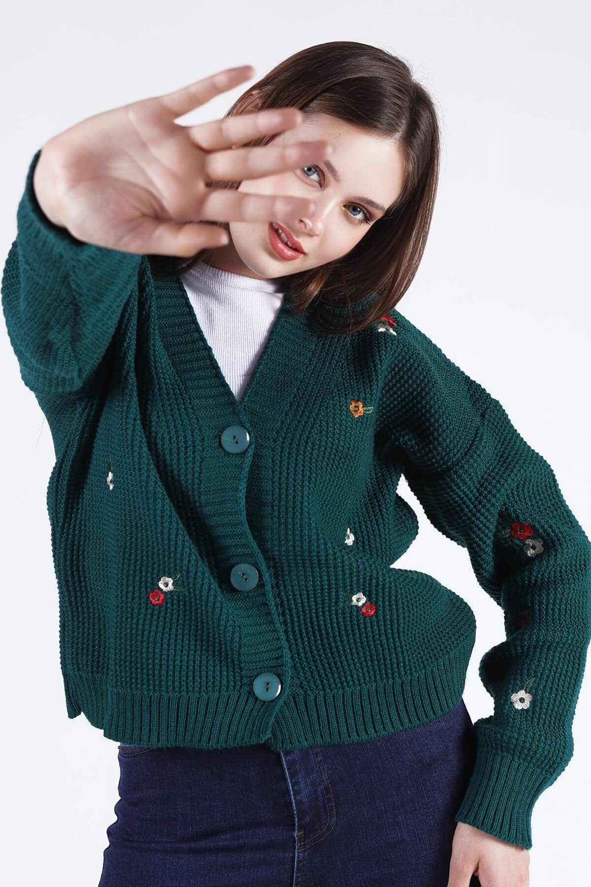 Nefti Çiçekli Kısa Hırka 384 - 5