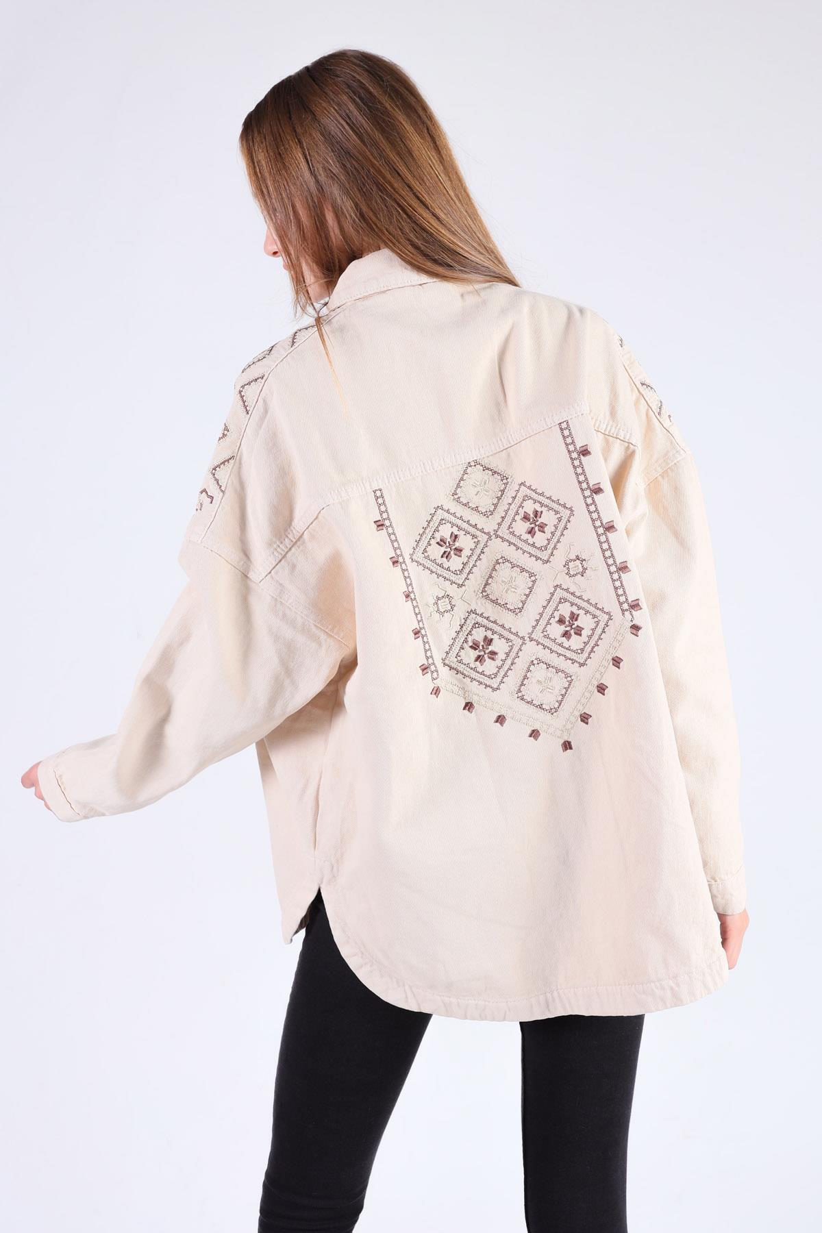 384 Omuz Desenli Gabardin Ceket Bej - 3