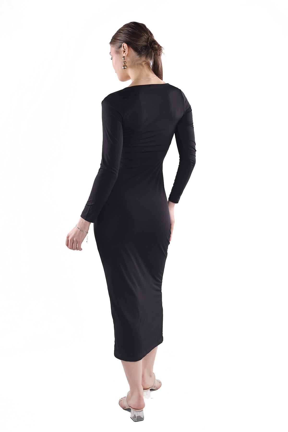 Siyah Kare Yaka Elbise 385 - 5