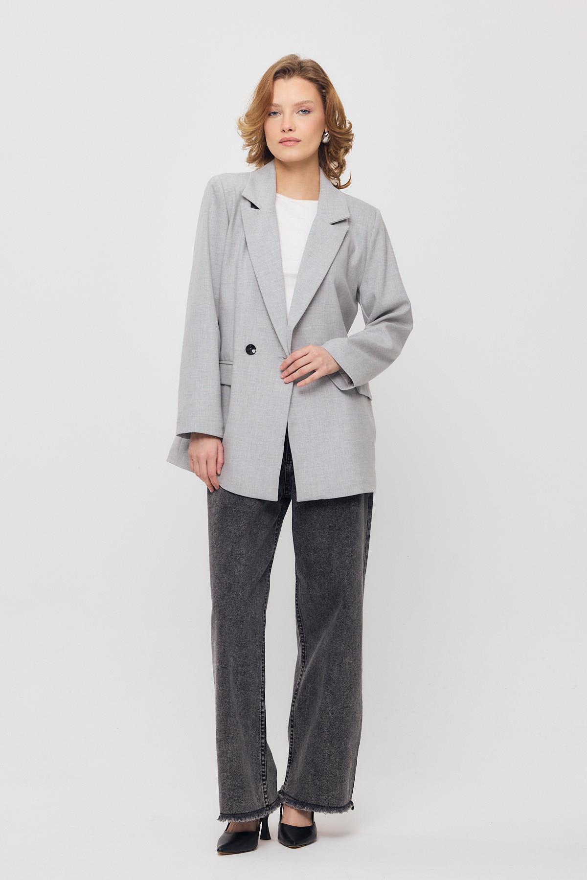 Açık Gri Çift Düğme Cep Kapaklı Ceket 3882 - 2