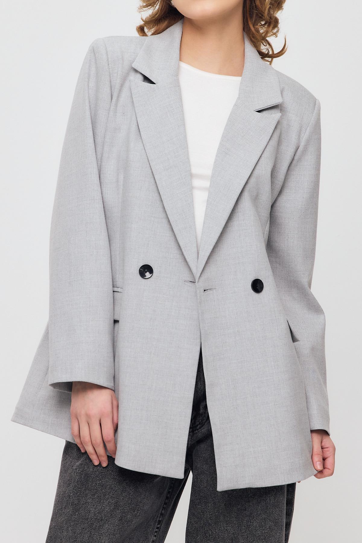 Açık Gri Çift Düğme Cep Kapaklı Ceket 3882 - 6