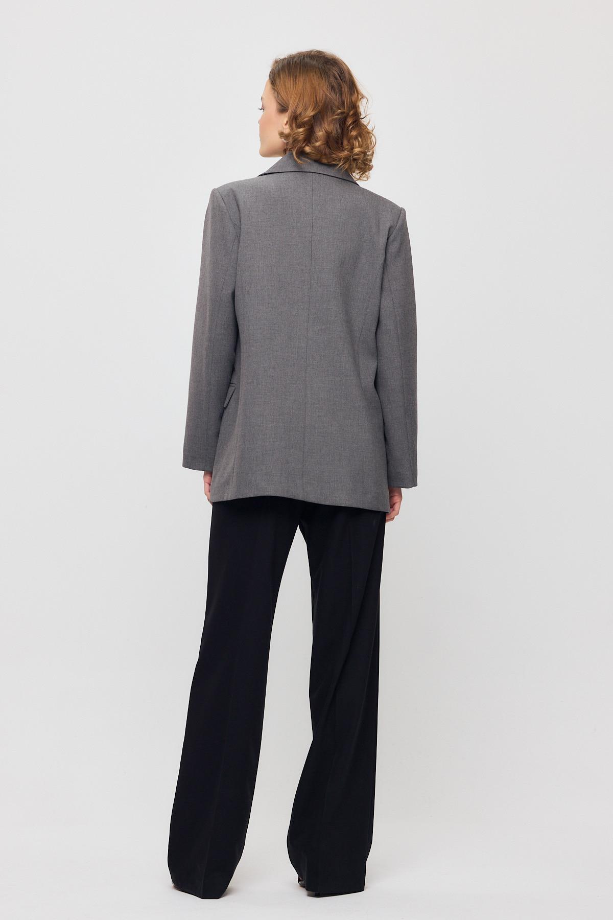 3882 Çift Düğme Cep Kapaklı Ceket Gri - 5