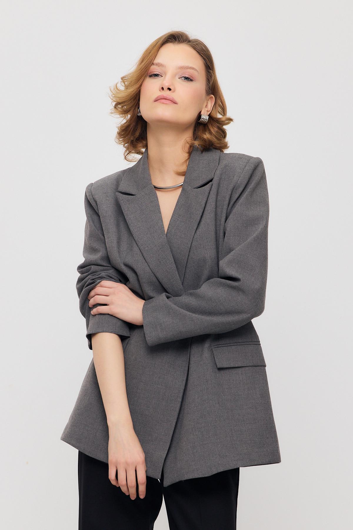 Gri Çift Düğme Cep Kapaklı Ceket 3882 - 7