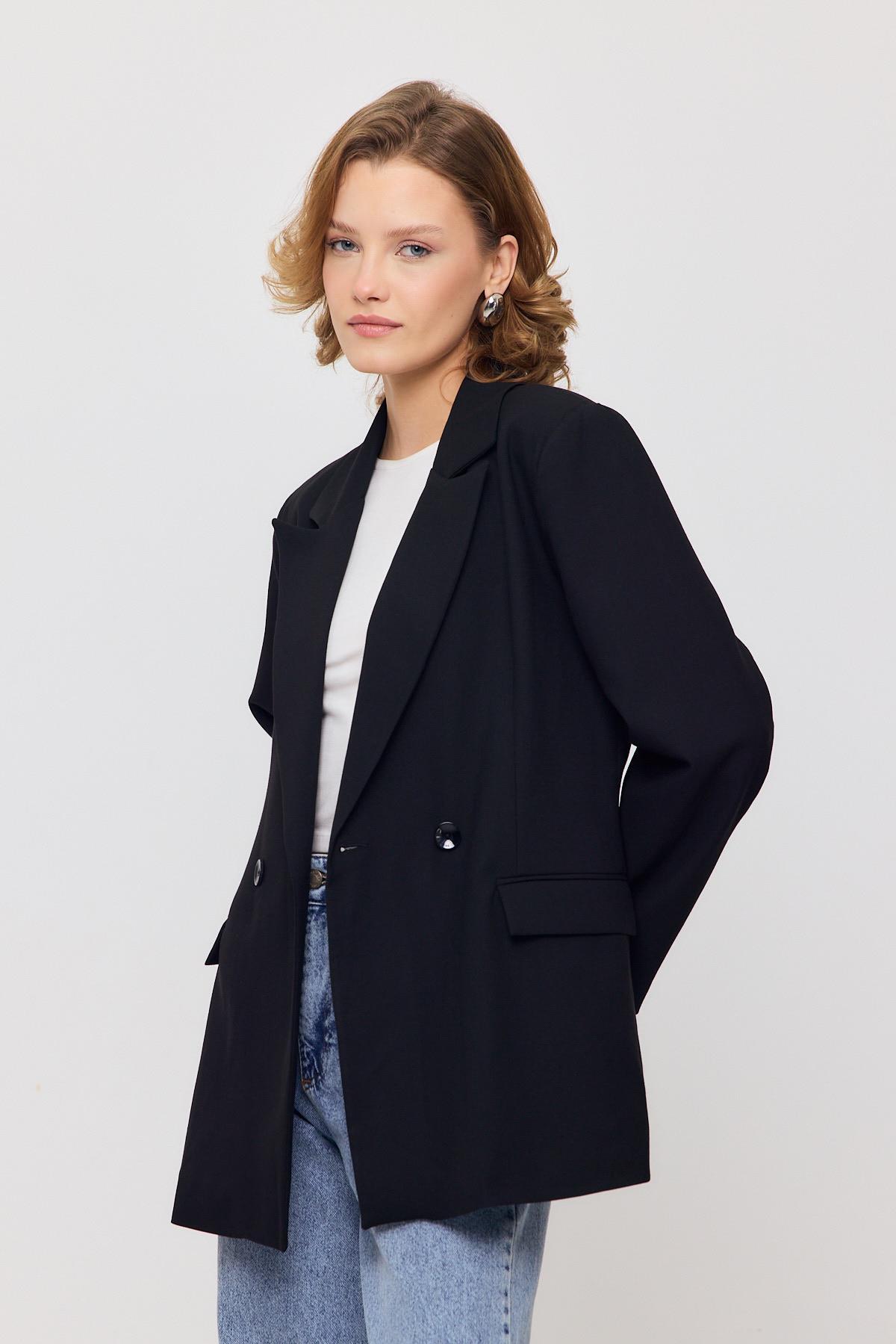 Siyah Çift Düğme Cep Kapaklı Ceket 3882 - 2