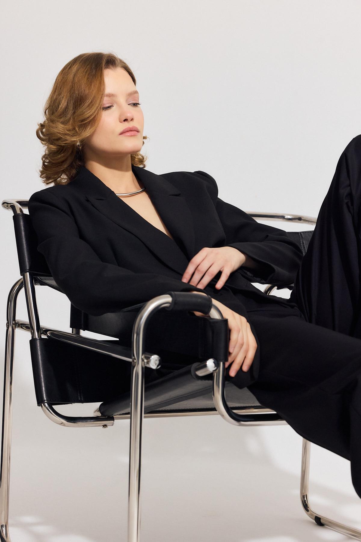 Siyah Çift Düğme Cep Kapaklı Ceket 3882 - 6