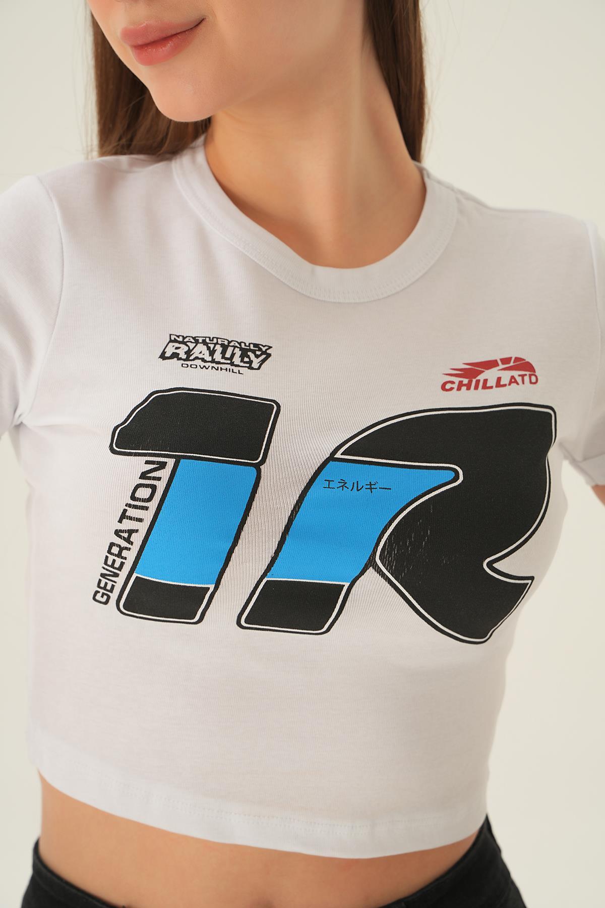 Beyaz Rally Baskı Kısa Tişört 3911 - 5