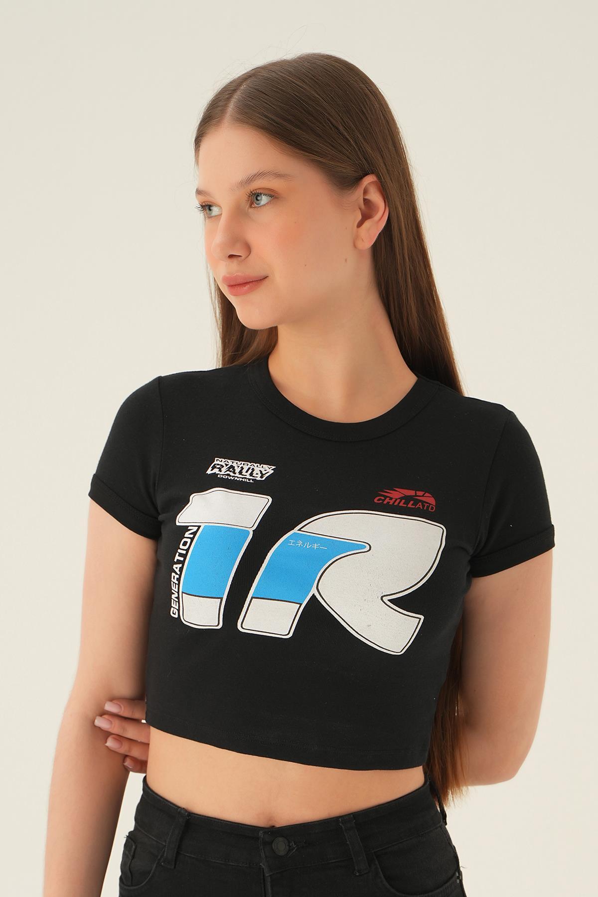 Siyah Rally Baskı Kısa Tişört 3911 - 2