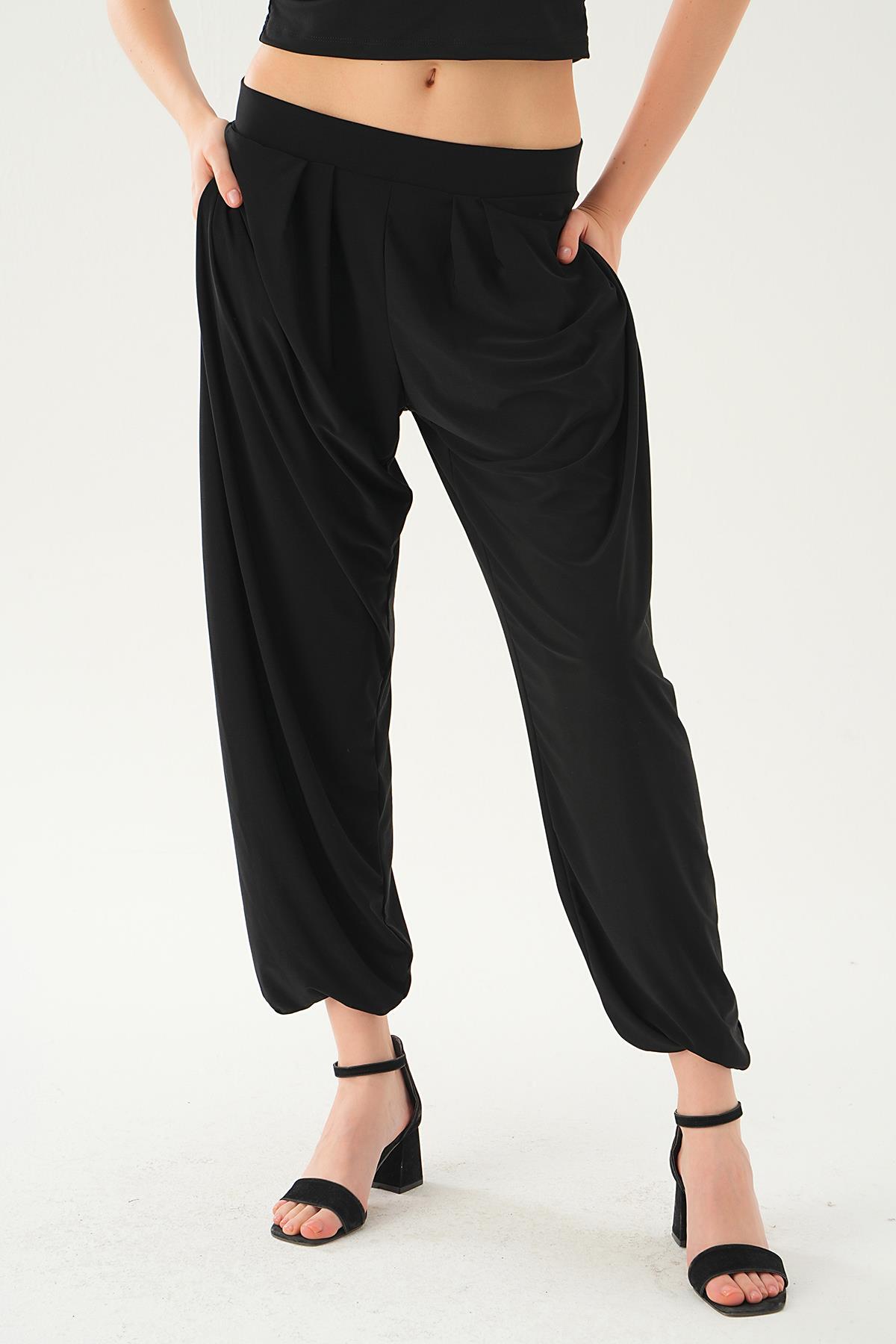 Siyah Paça Lastik Balon Pantolon 3914 - 2