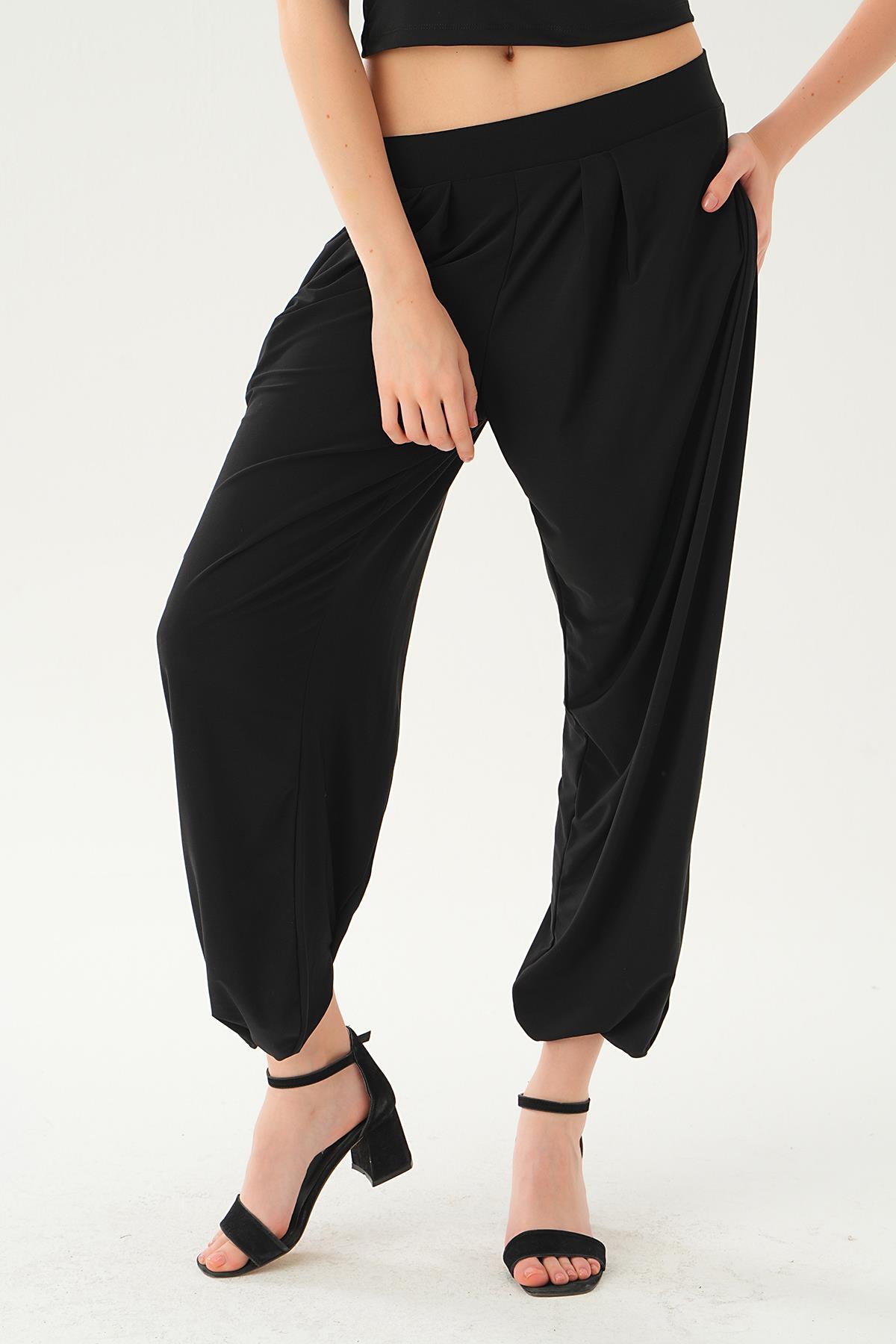 Siyah Paça Lastik Balon Pantolon 3914 - 3