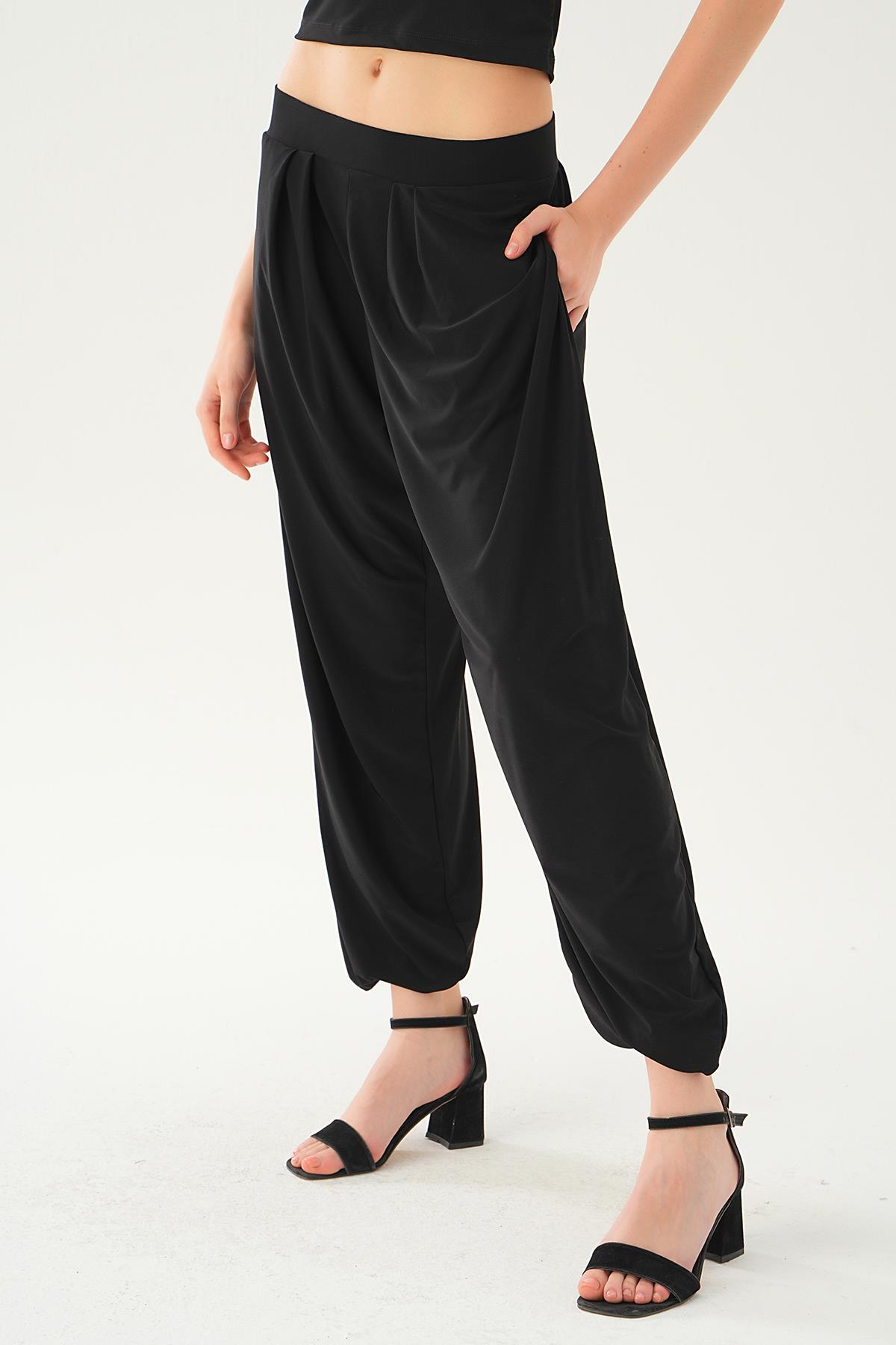 Siyah Paça Lastik Balon Pantolon 3914 - 4