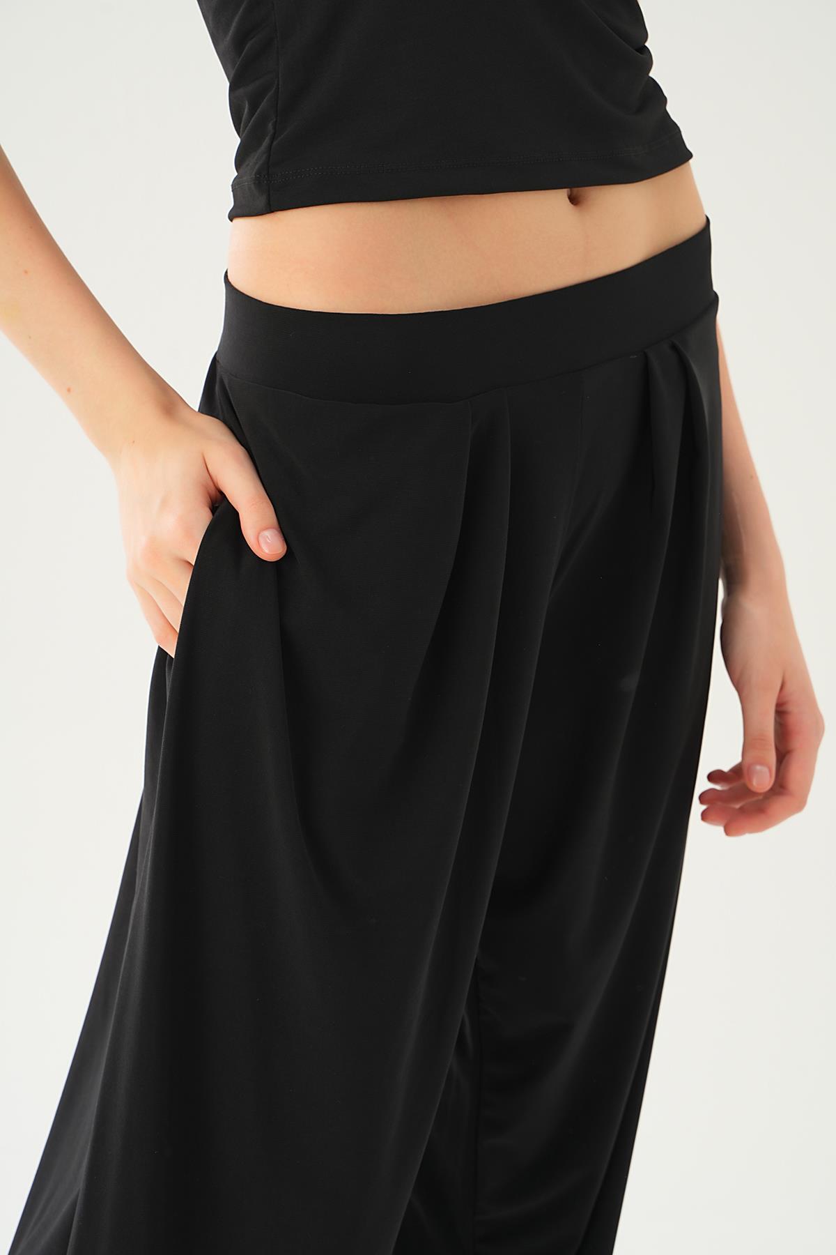 Siyah Paça Lastik Balon Pantolon 3914 - 6