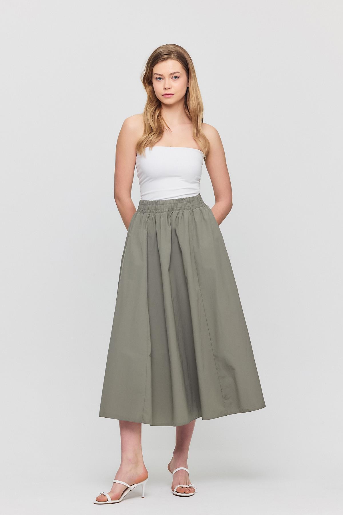 3950 Cep Detay Mevlana Etek Olive Yeşili 