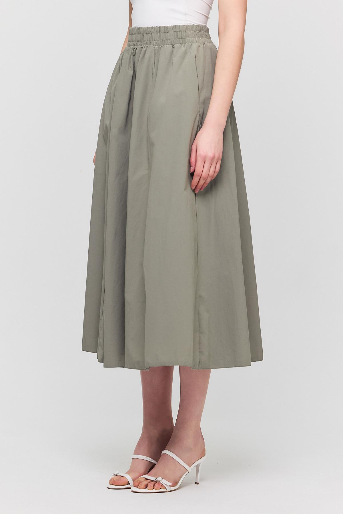 Olive Yeşili Cep Detay Mevlana Etek 3950 - 6