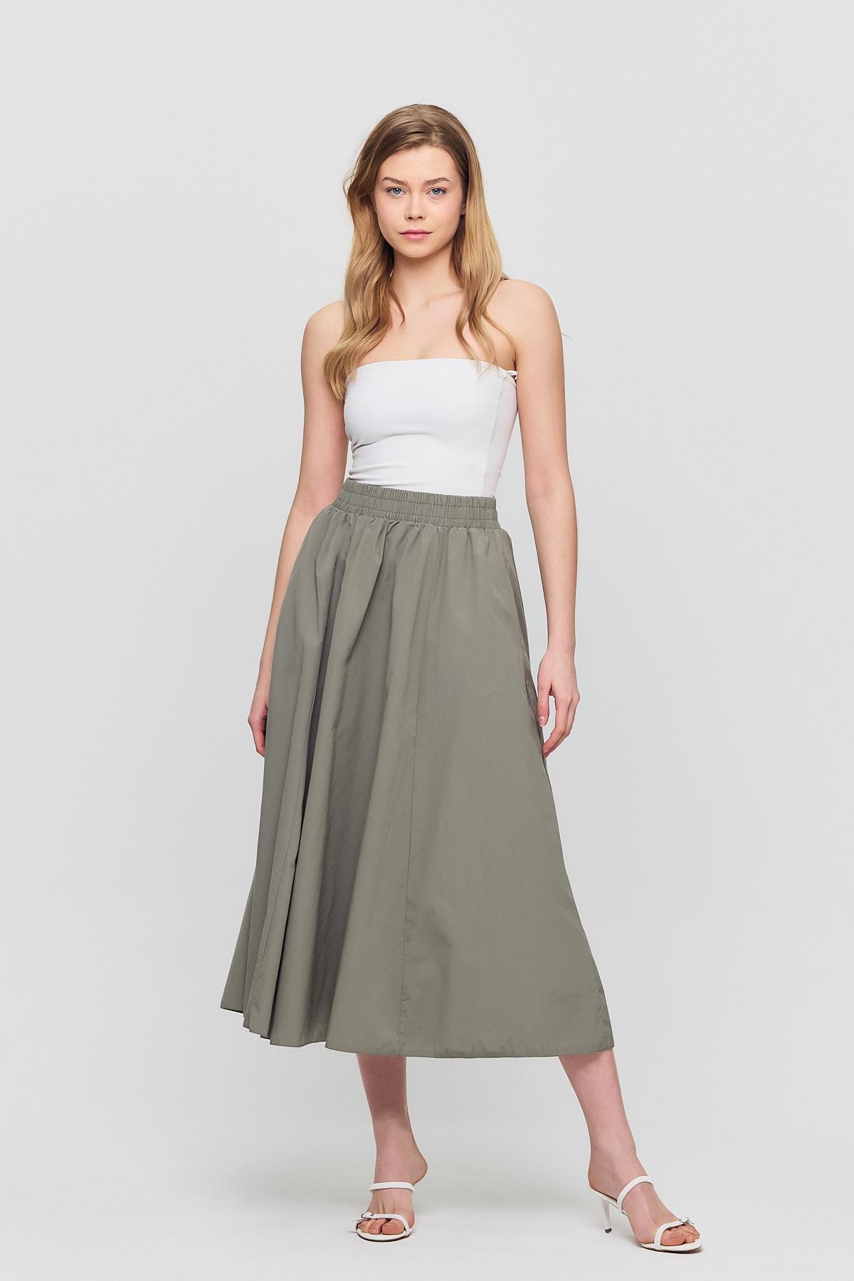 Olive Yeşili Cep Detay Mevlana Etek 3950 - 8