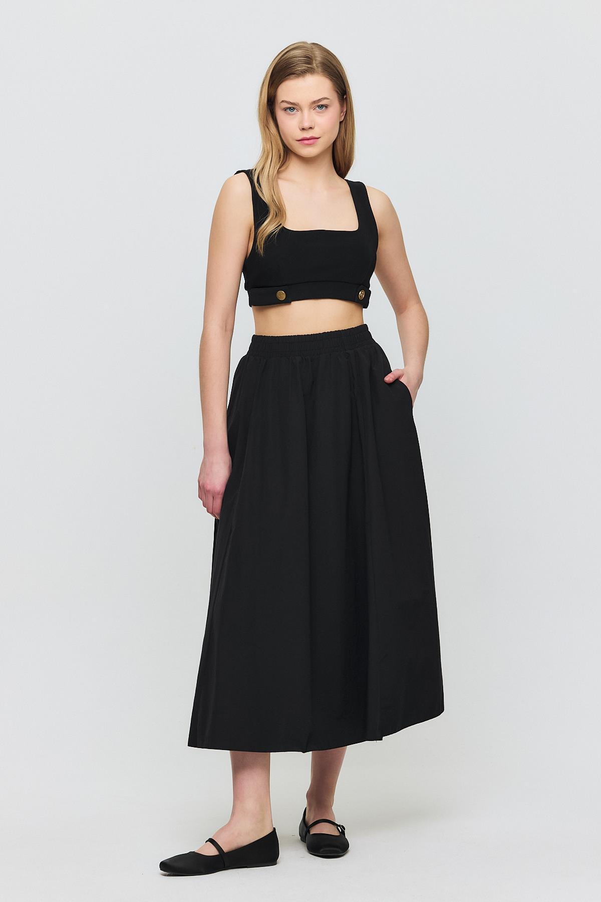 Siyah Cep Detay Mevlana Etek 3950 - 1