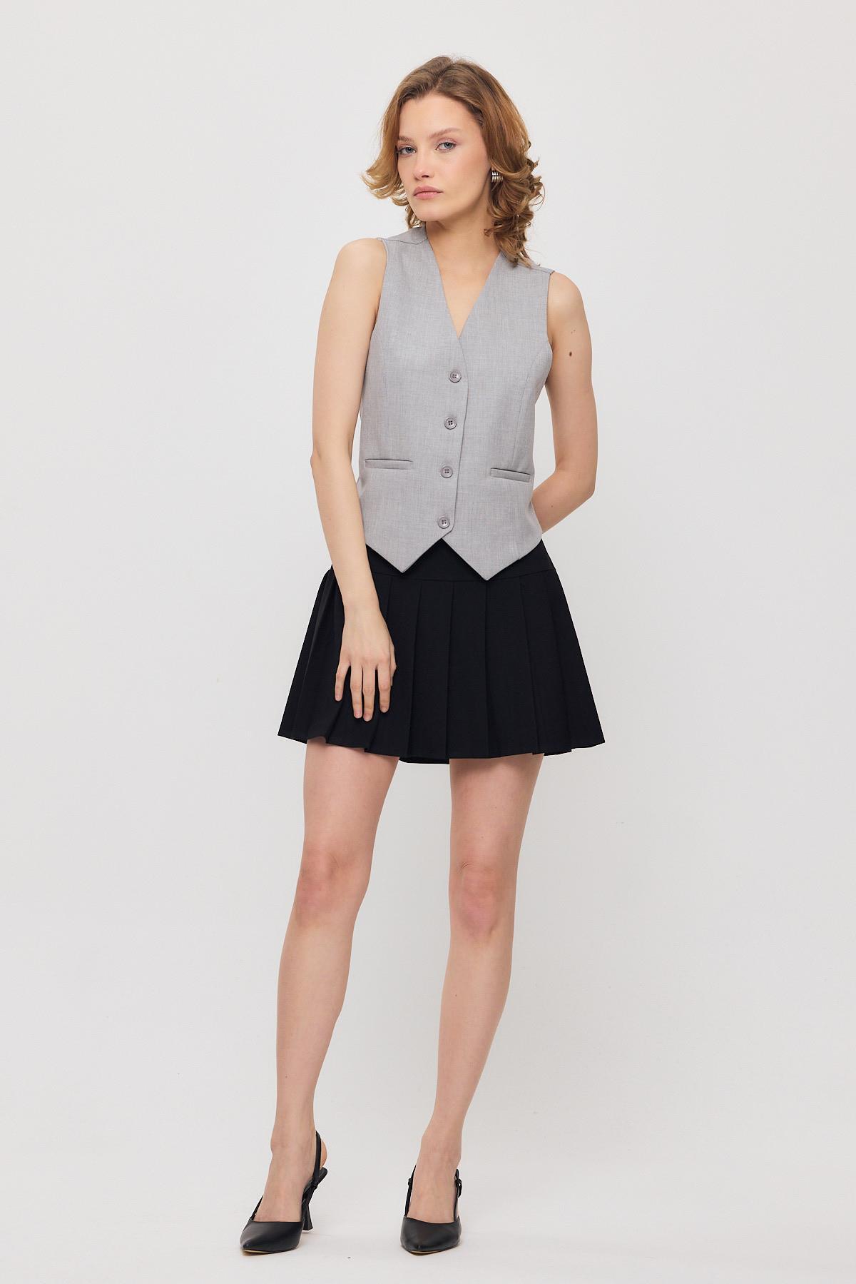 3953 Bel Kemer Detay Yelek Açık Gri - 2