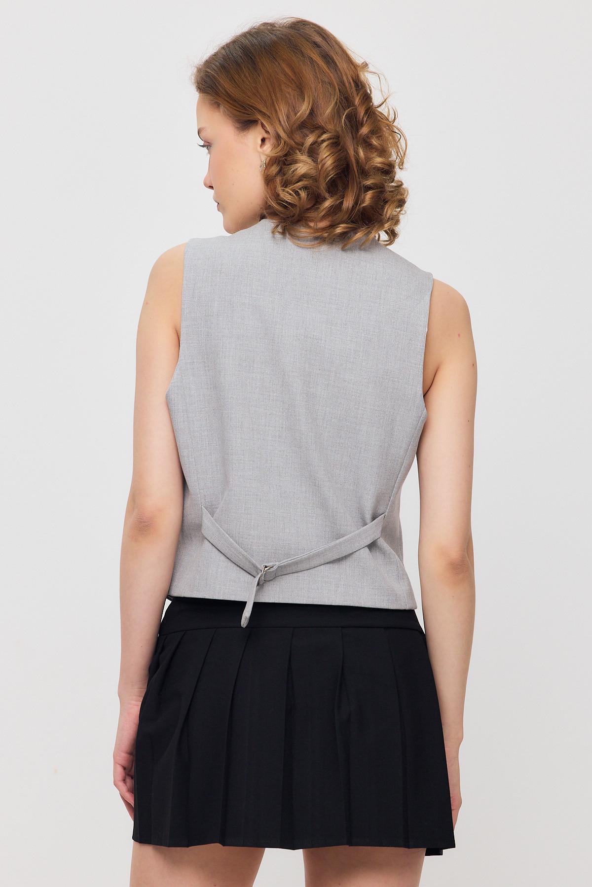 Açık Gri Bel Kemer Detay Yelek 3953 - 5