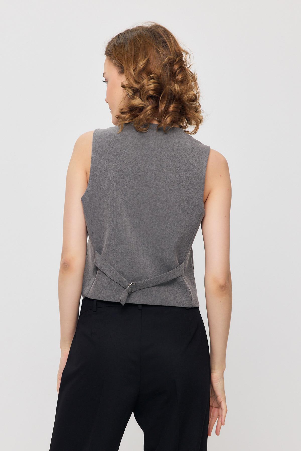 3953 Bel Kemer Detay Yelek Gri - 5