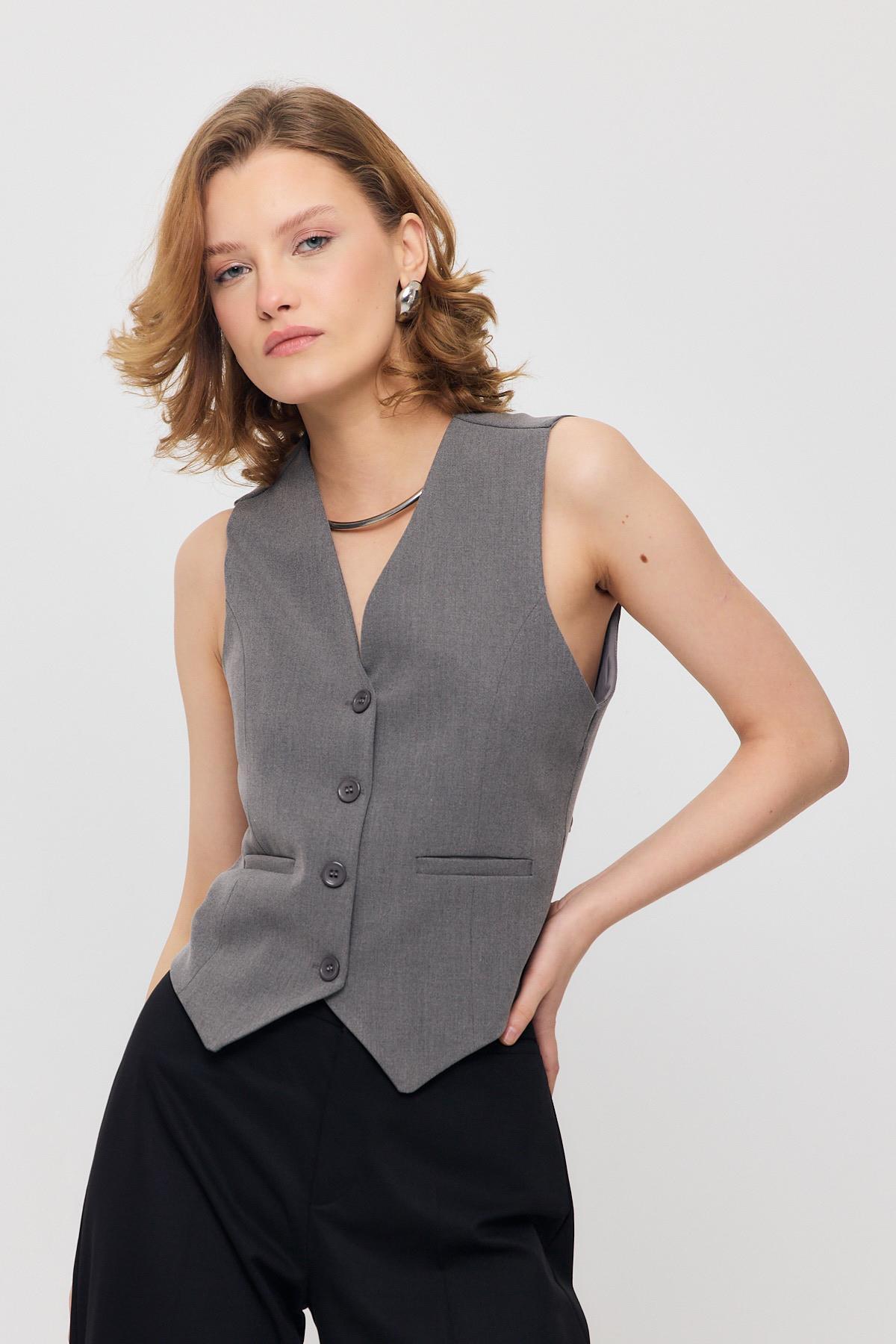 Gri Bel Kemer Detay Yelek 3953 - 7