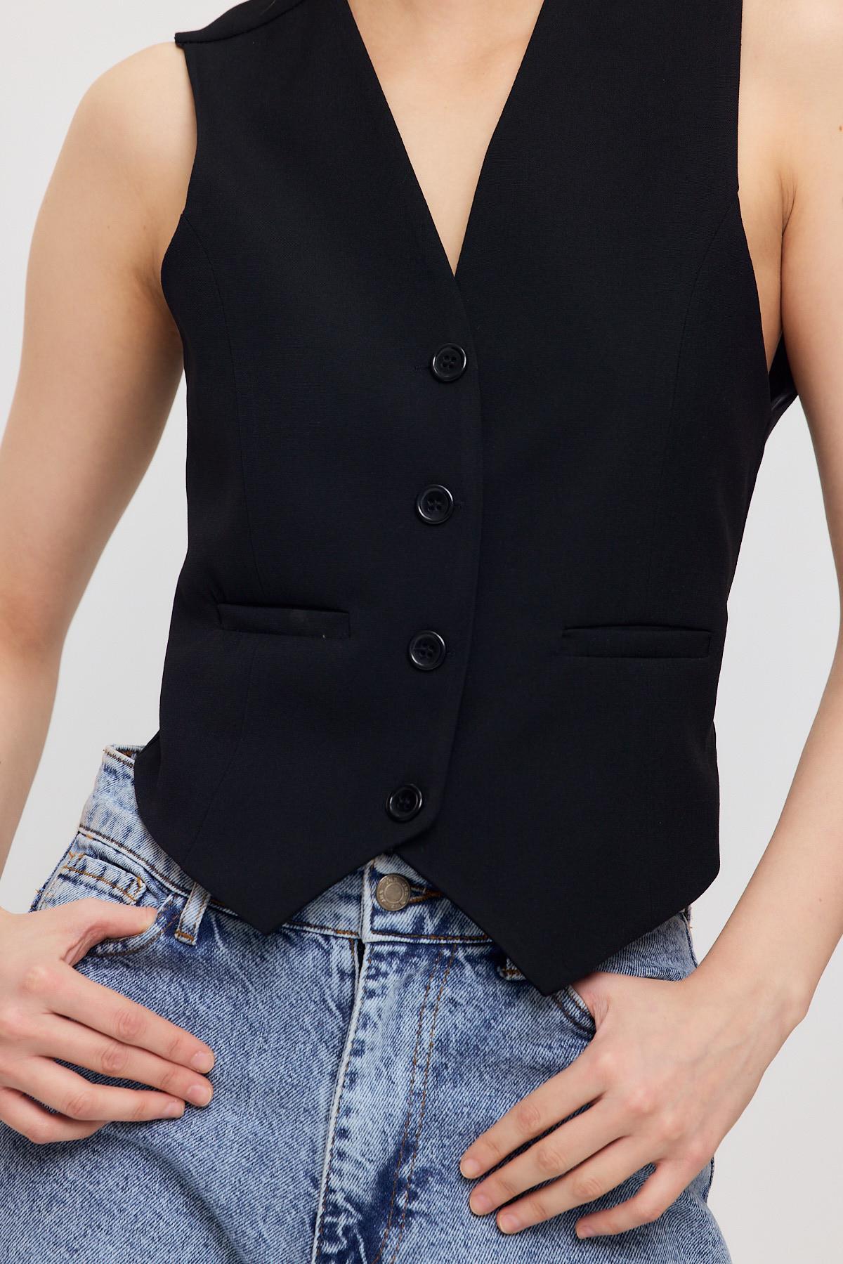 Siyah Bel Kemer Detay Yelek 3953 - 4