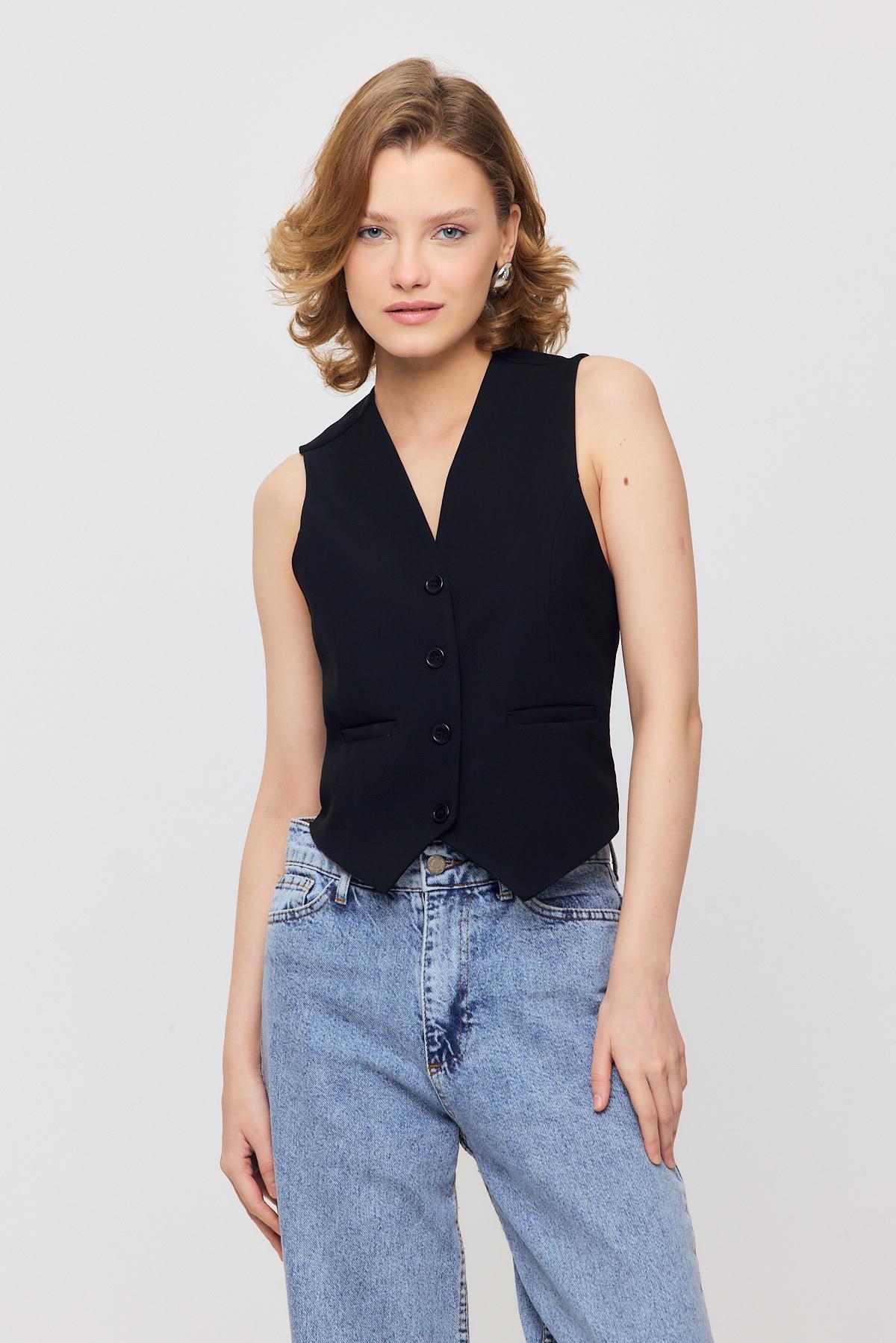 Siyah Bel Kemer Detay Yelek 3953 - 6