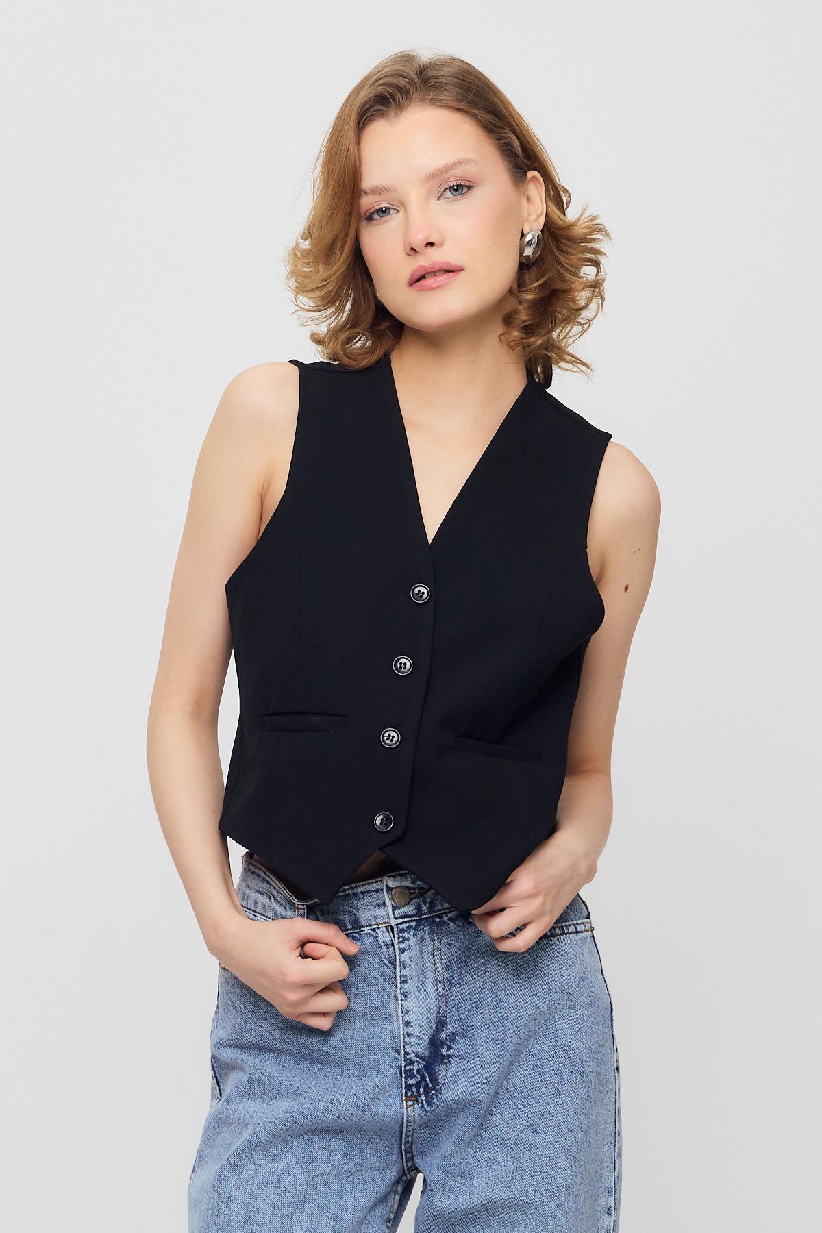 Siyah Bel Kemer Detay Yelek 3953 - 8