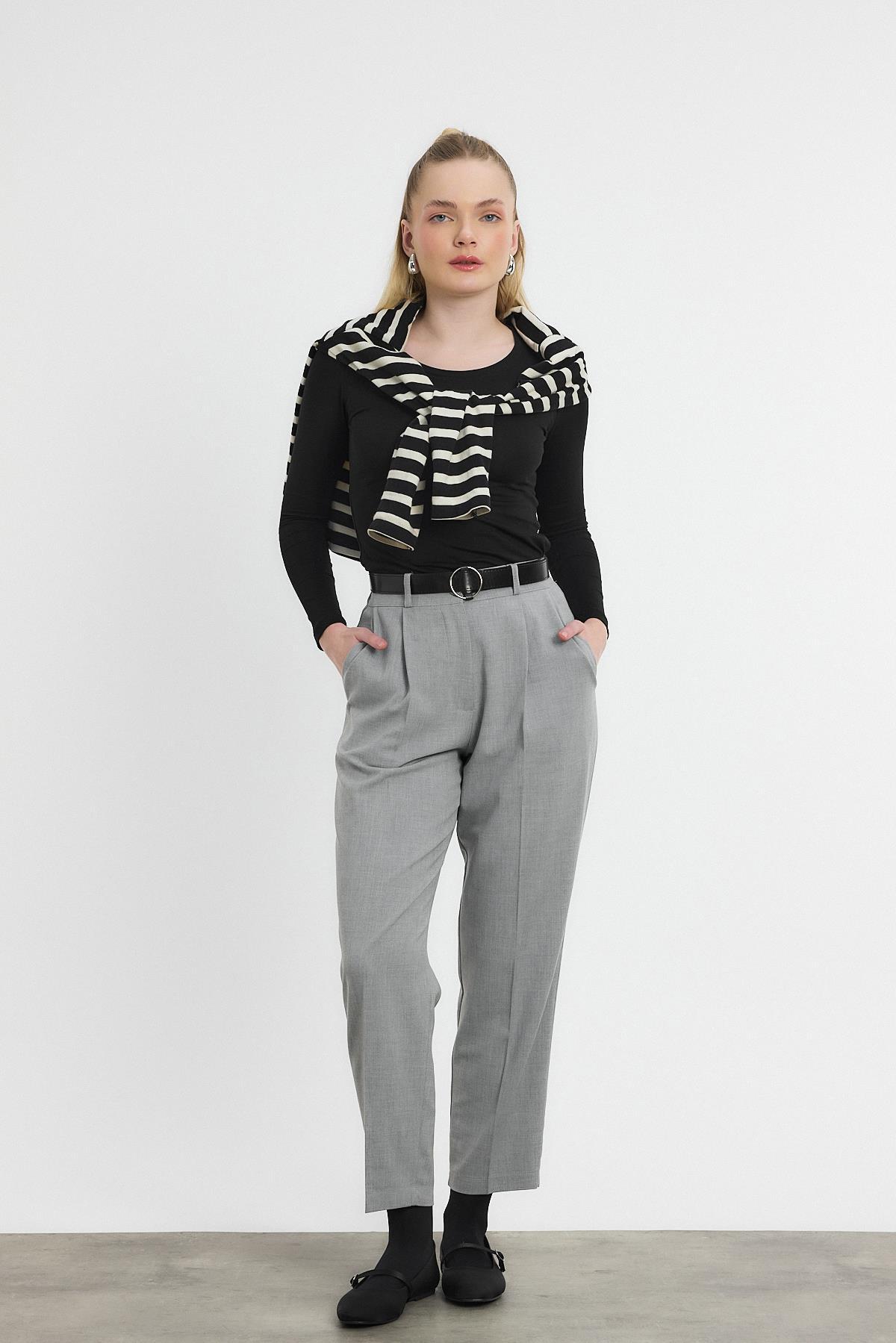 3965 Kemer Detay Pantolon Açık Gri - 8