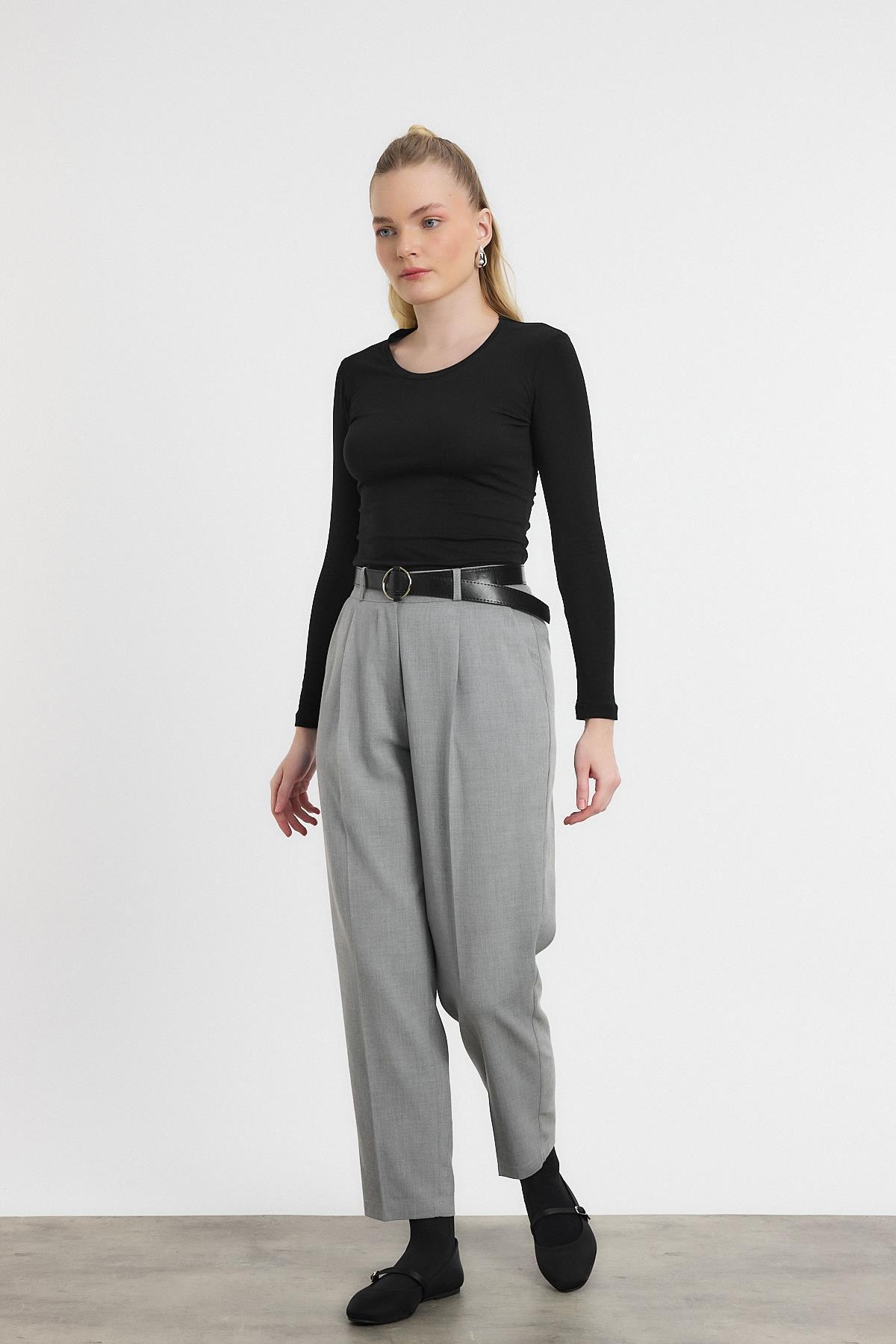 3965 Kemer Detay Pantolon Açık Gri - 7