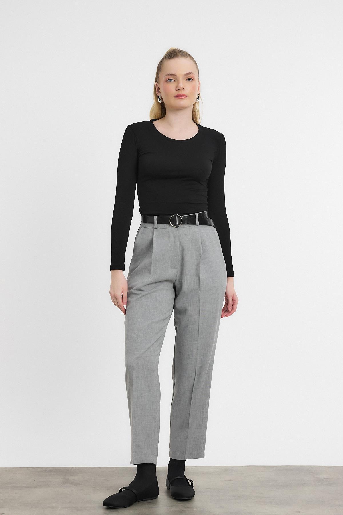 Açık Gri Kemer Detay Pantolon 3965 - 2