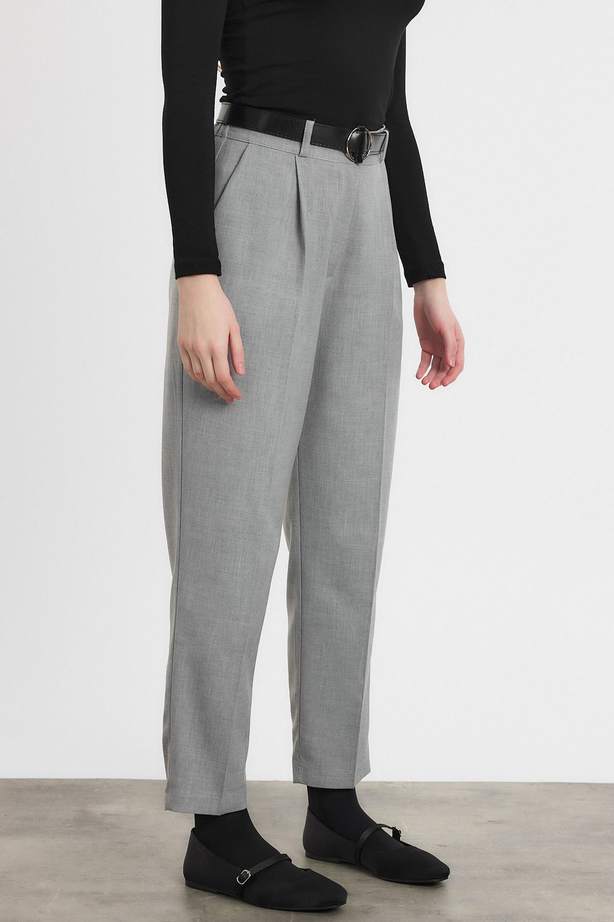 Açık Gri Kemer Detay Pantolon 3965 - 6