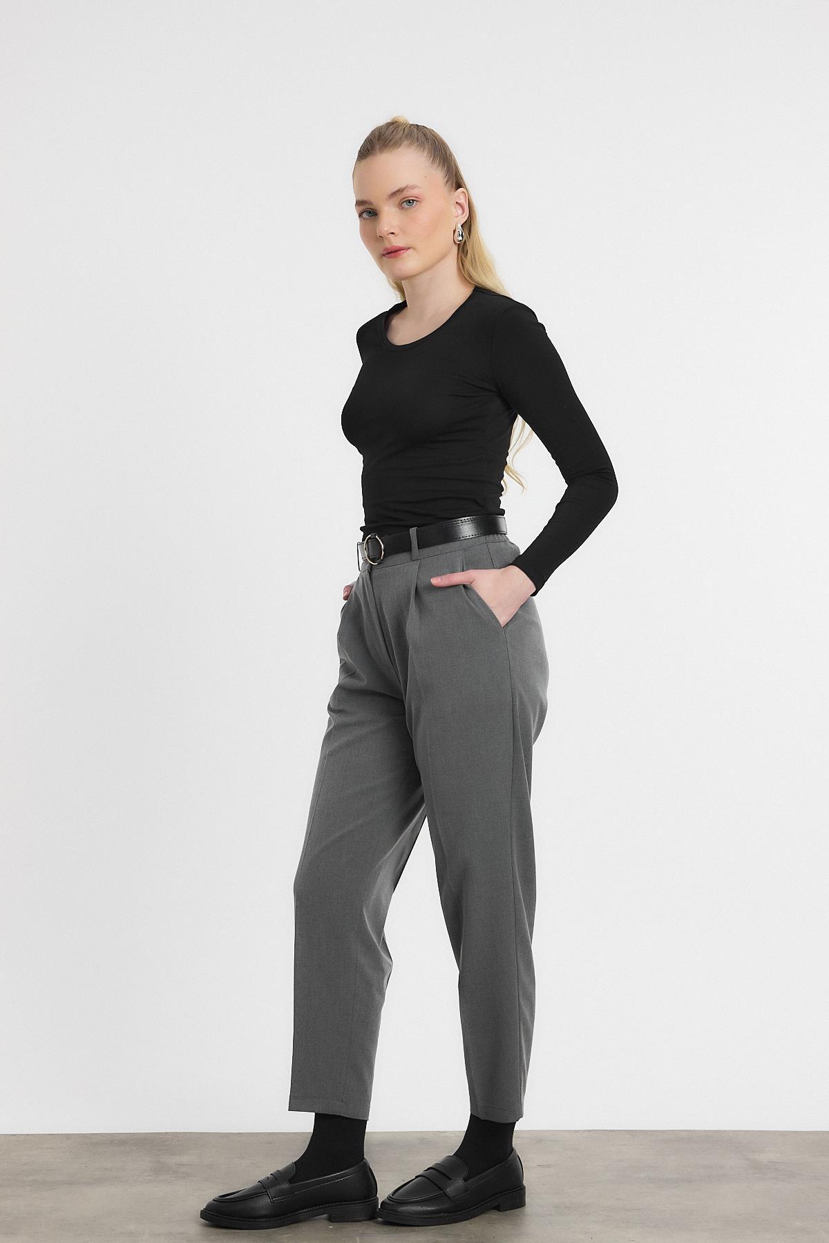 Gri Kemer Detay Pantolon 3965 - 8