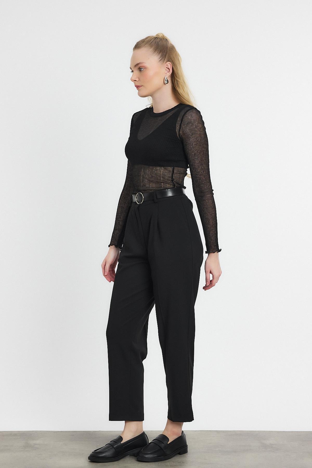 3965 Kemer Detay Pantolon Siyah - 8