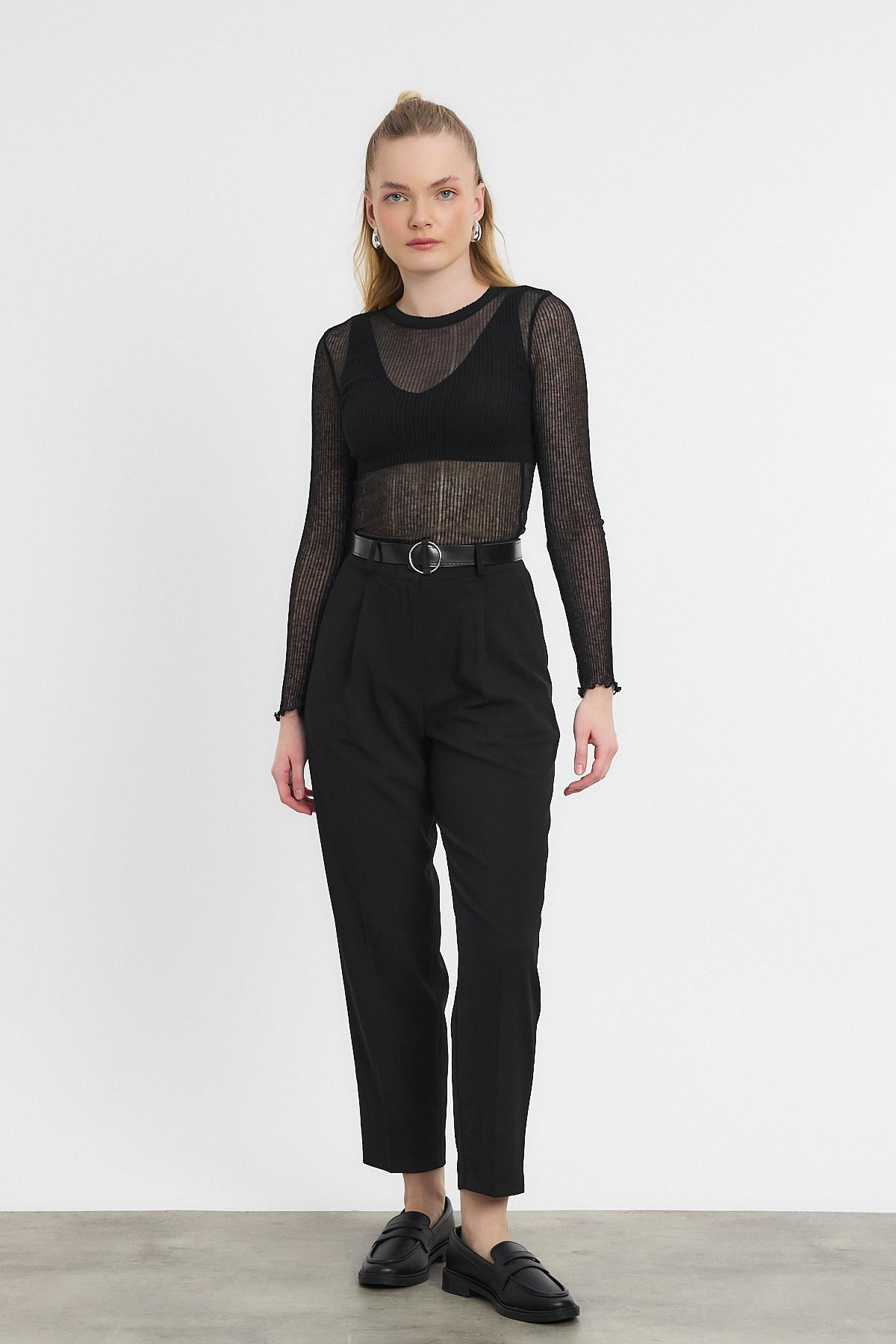 3965 Kemer Detay Pantolon Siyah 